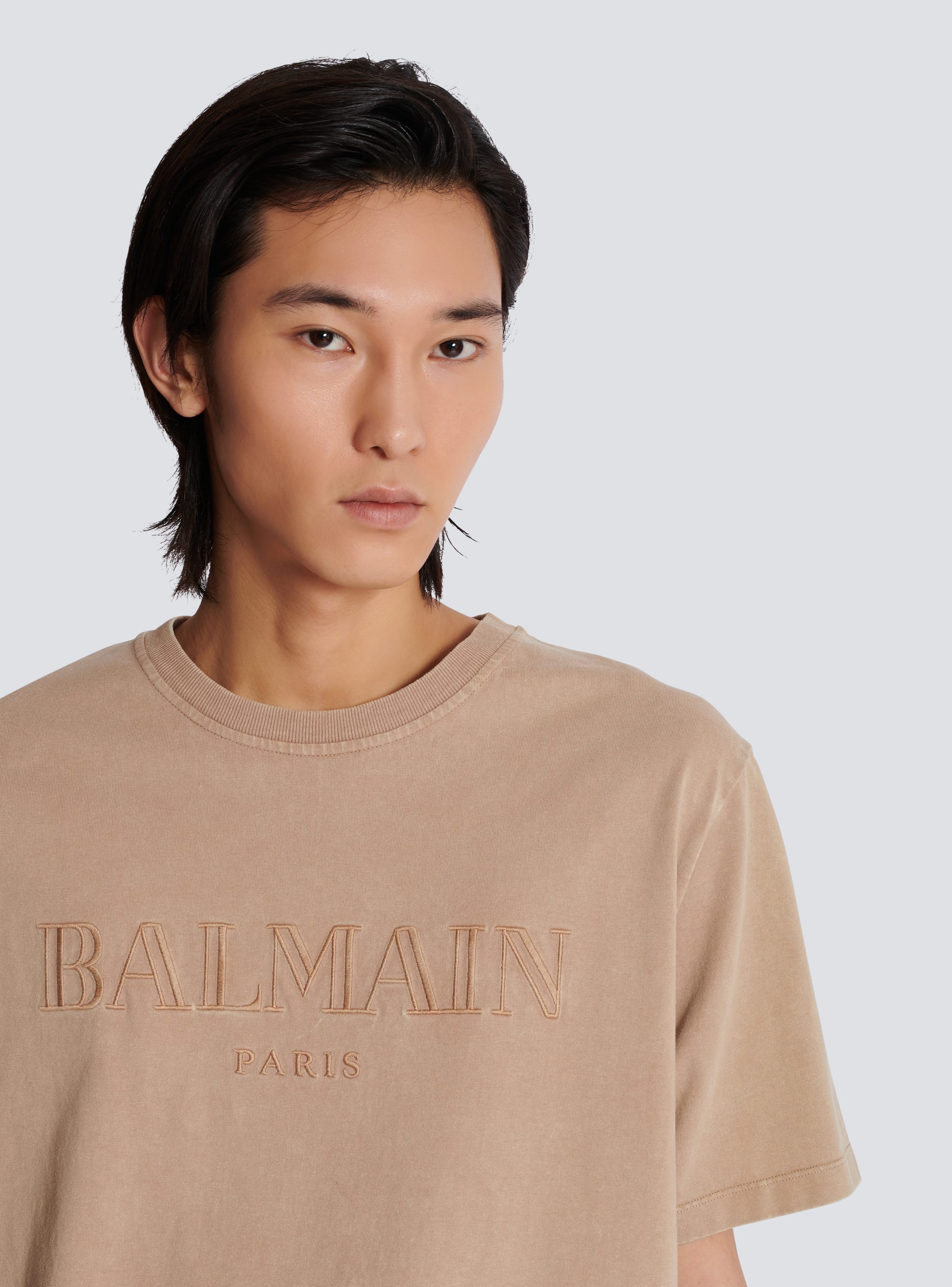 Loose T-shirt with vintage Balmain embroidery beige - Men | BALMAIN