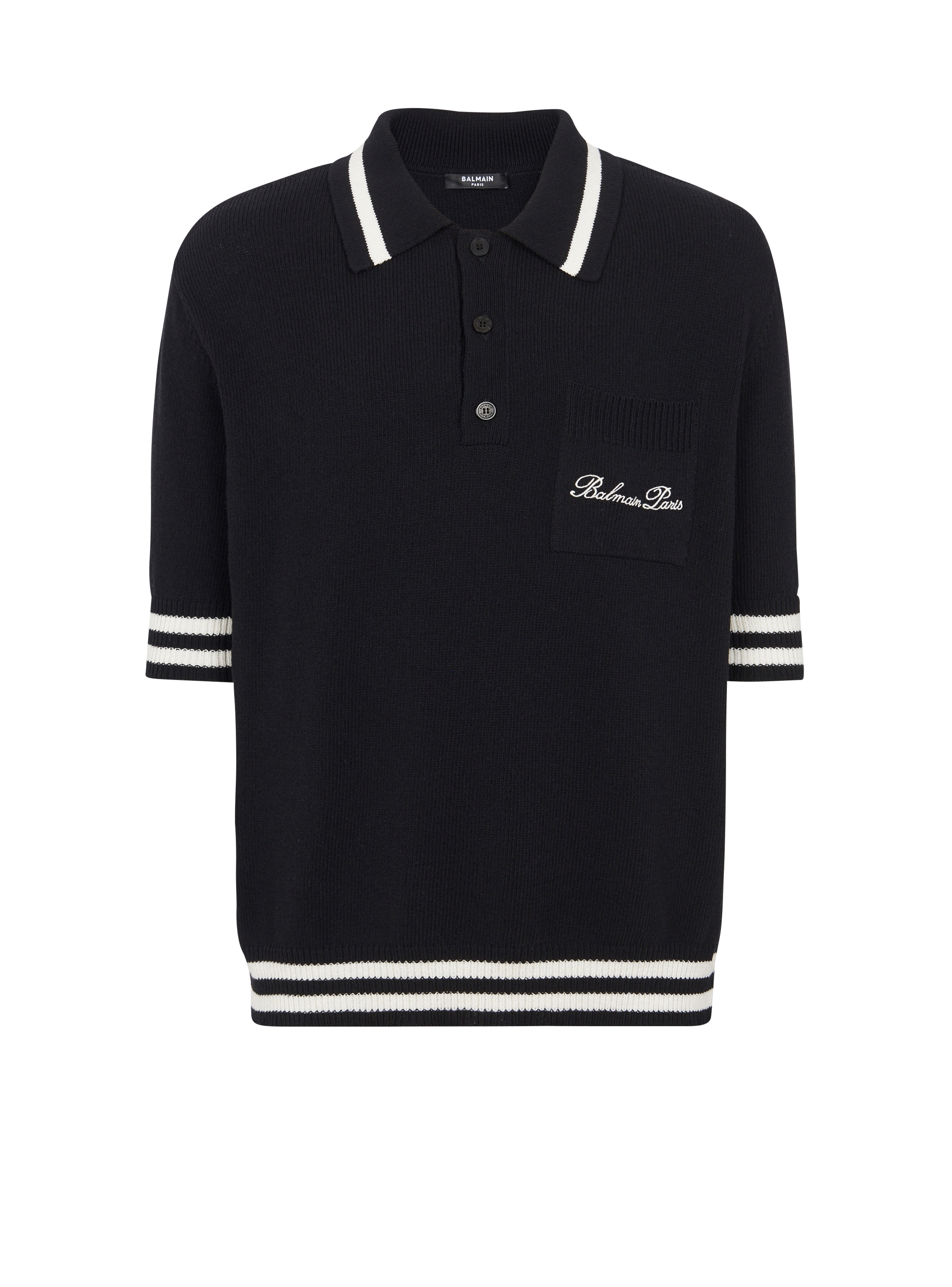 Poloshirt aus Wolle mit Balmain Signature Stickerei 