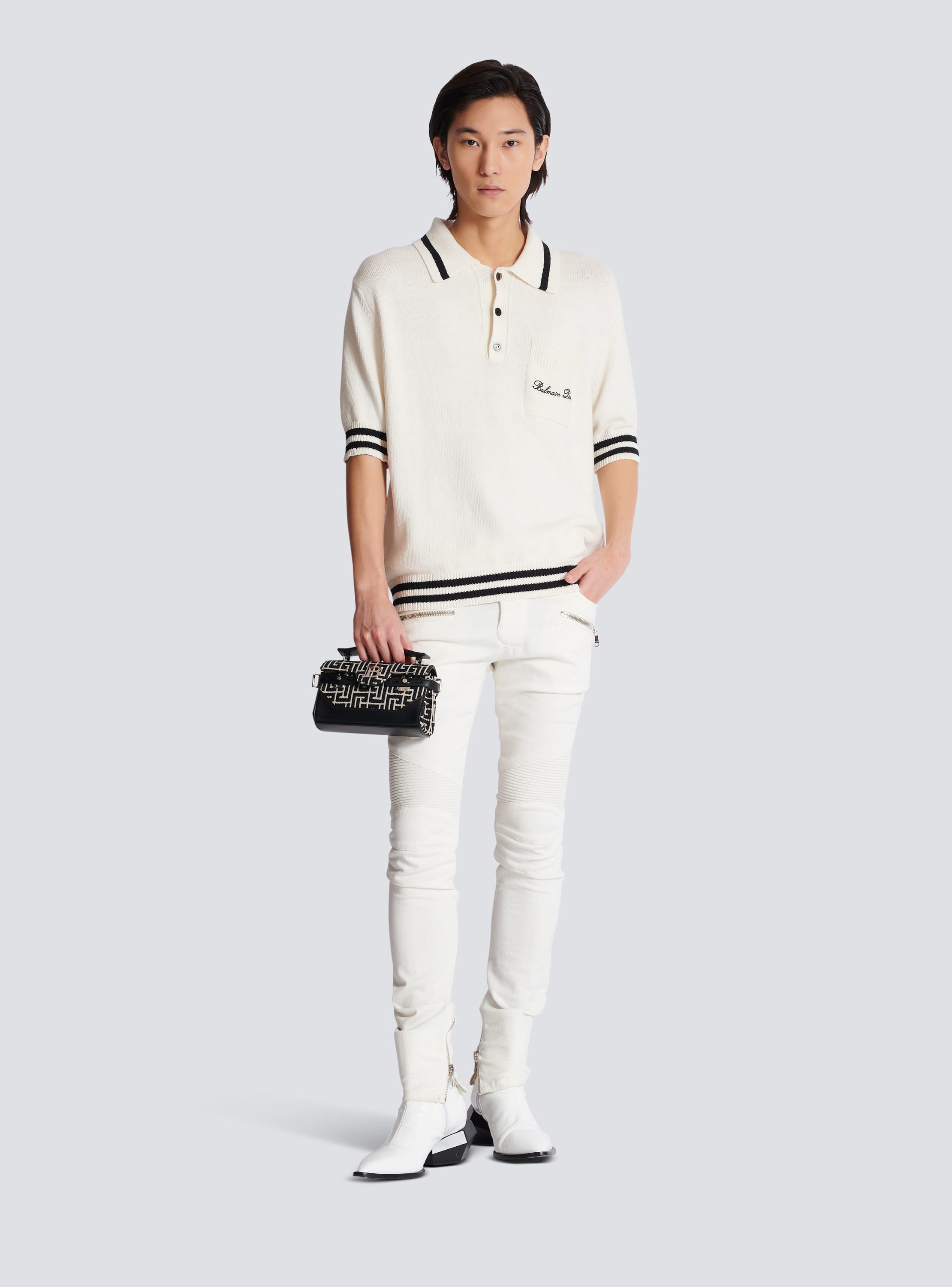 Wool polo shirt with Balmain Signature embroidery