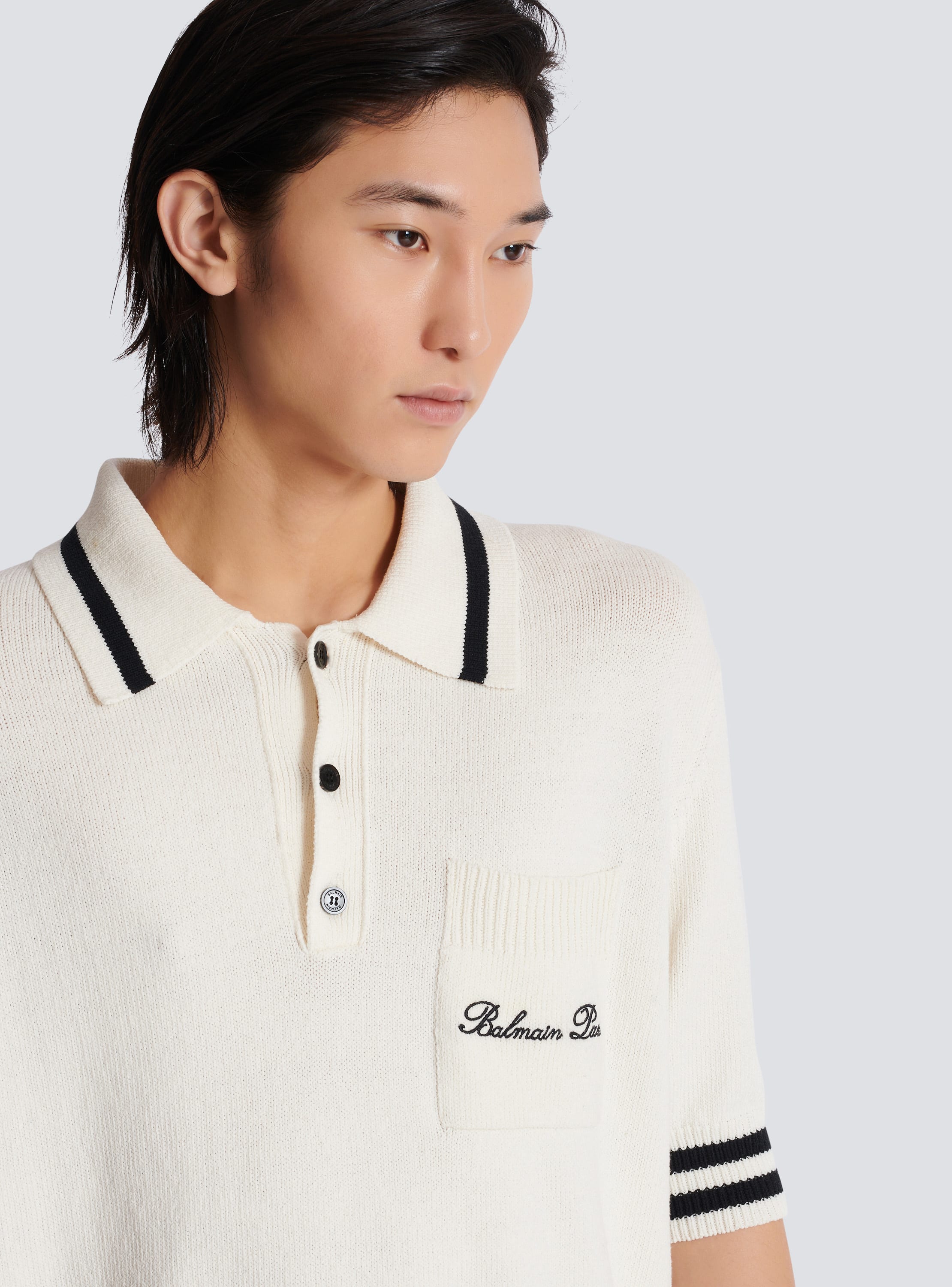 Wool polo shirt with Balmain Signature embroidery white Men BALMAIN