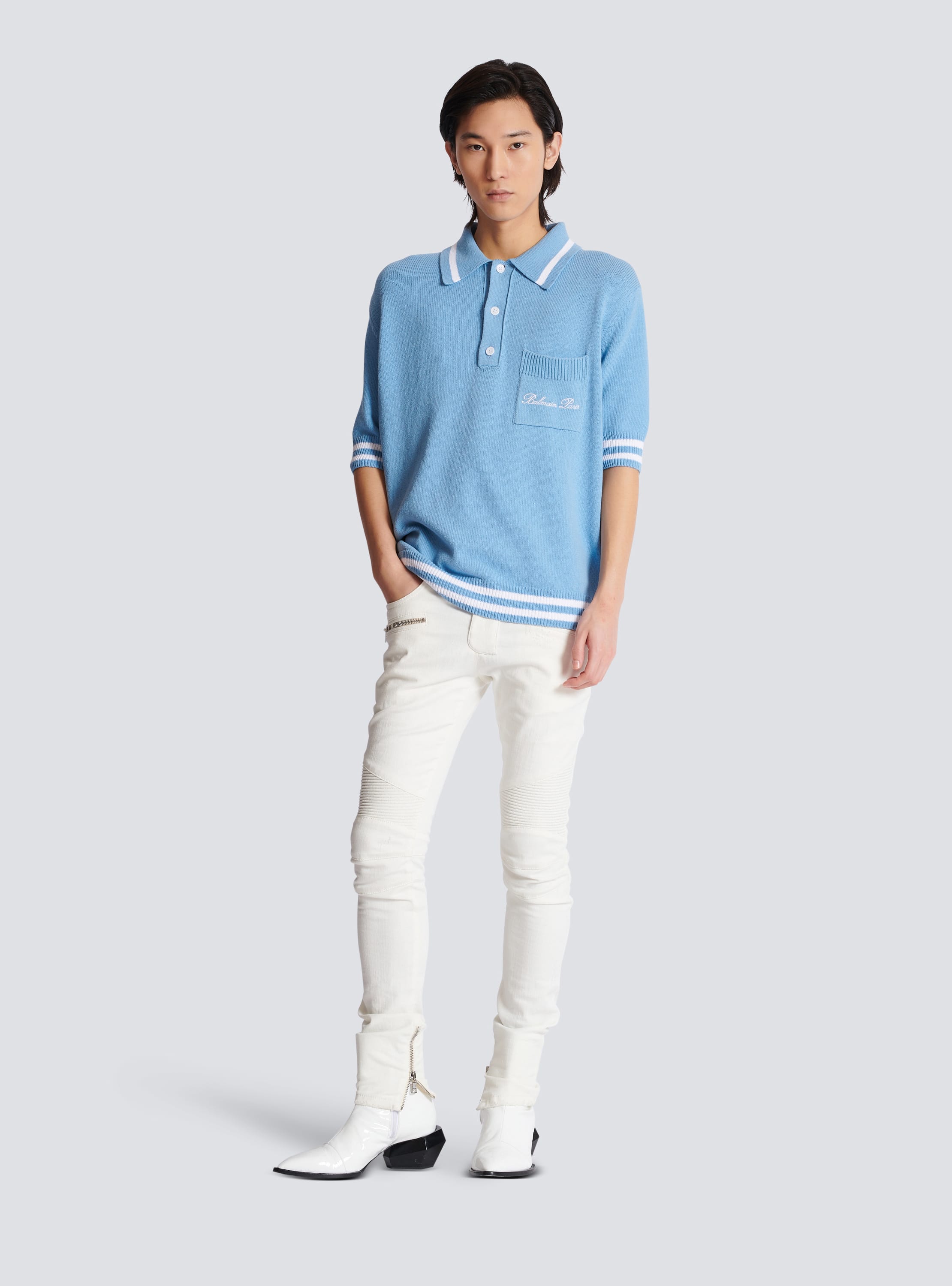 Polo en laine avec broderie Balmain Signature 