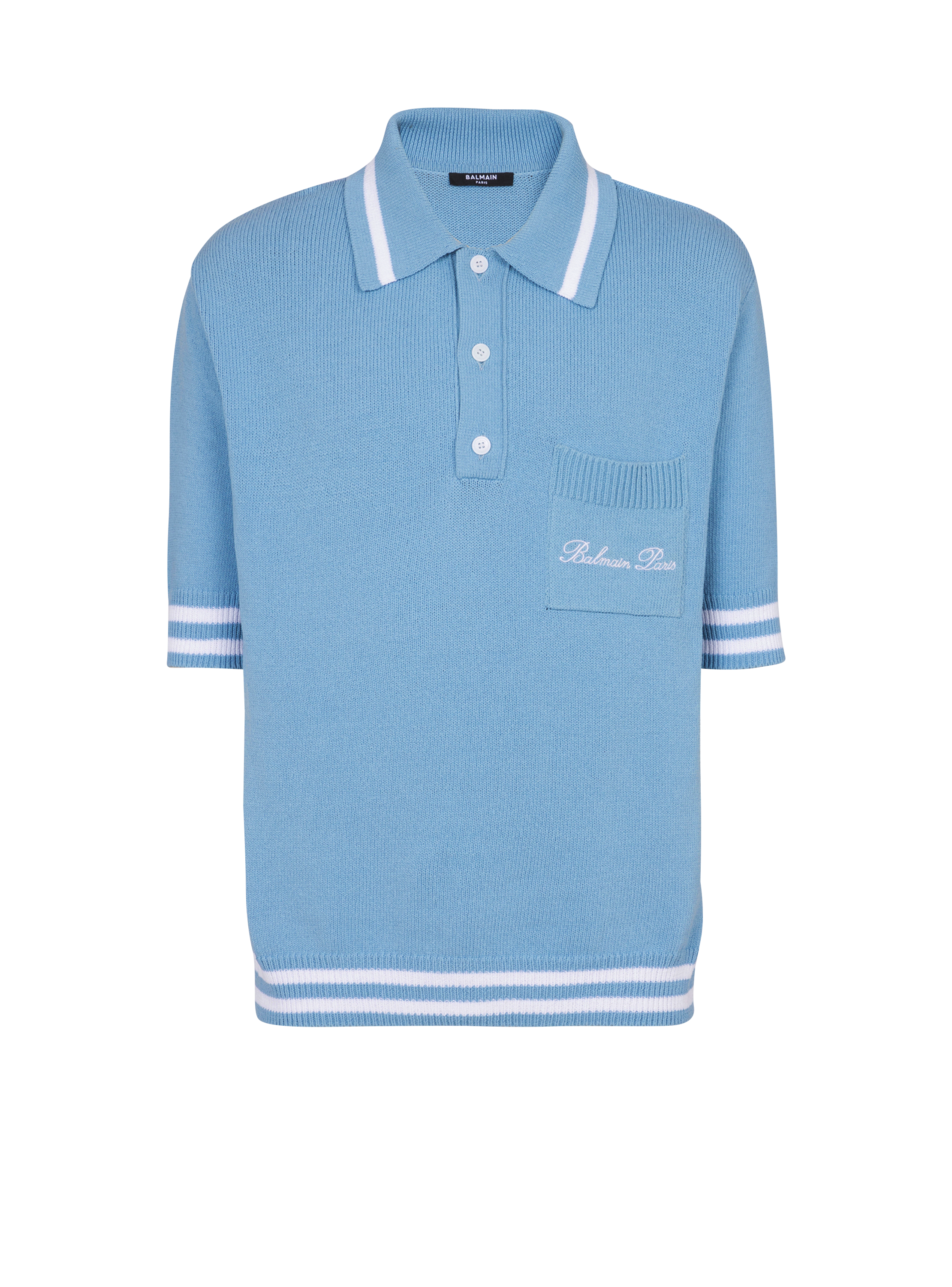 Wool polo shirt with Balmain Signature embroidery blue Men BALMAIN