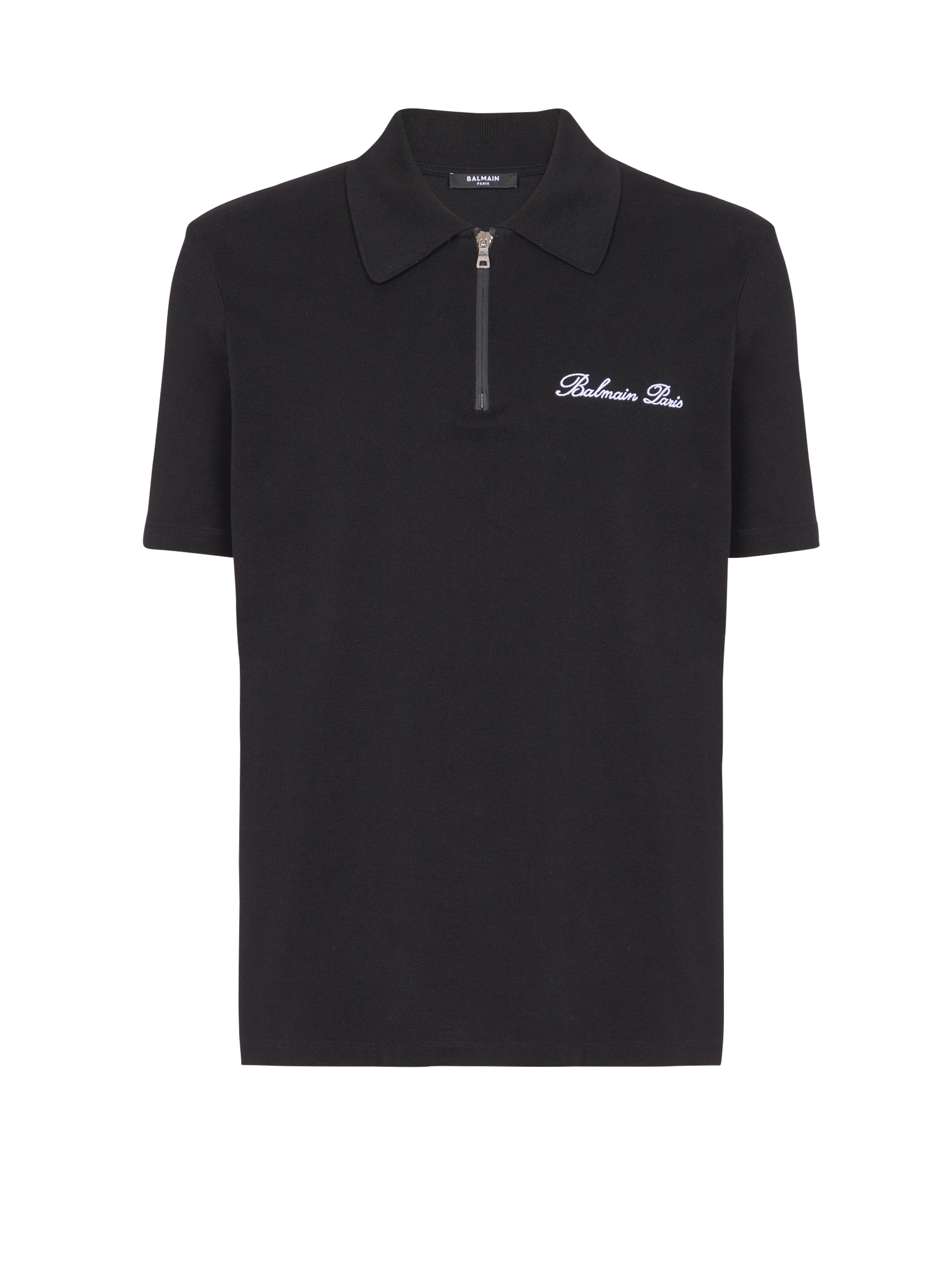 Short-sleeved polo shirt with Balmain Signature embroidery