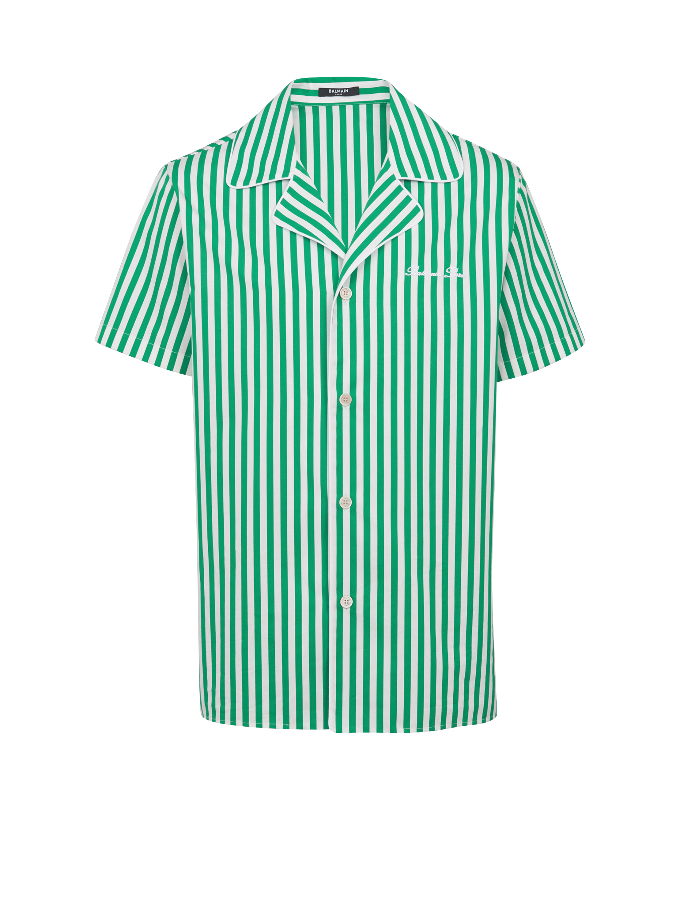 Short-sleeved striped cotton pyjama shirt