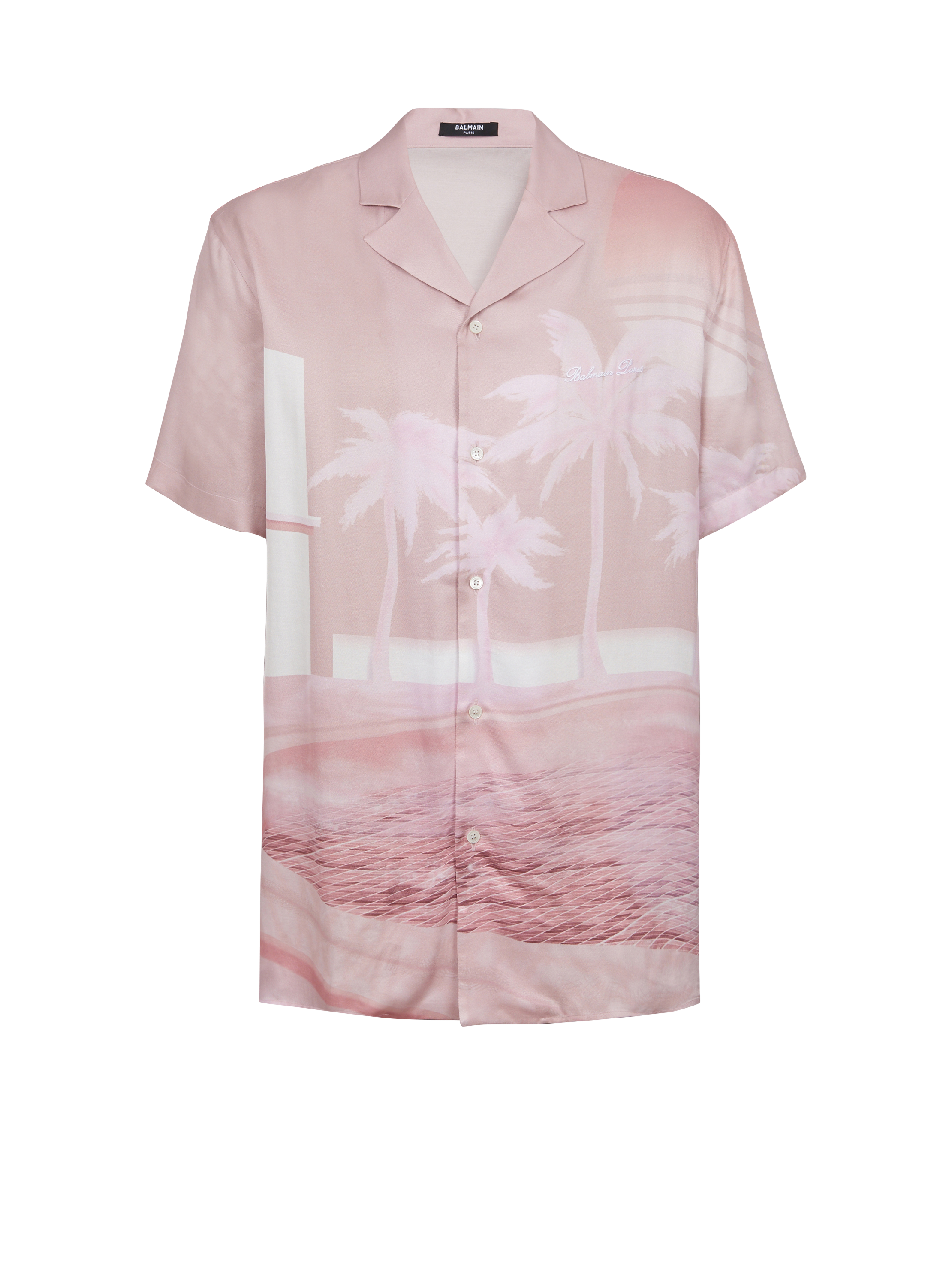 Short-sleeved twill pyjama shirt with Postcard print