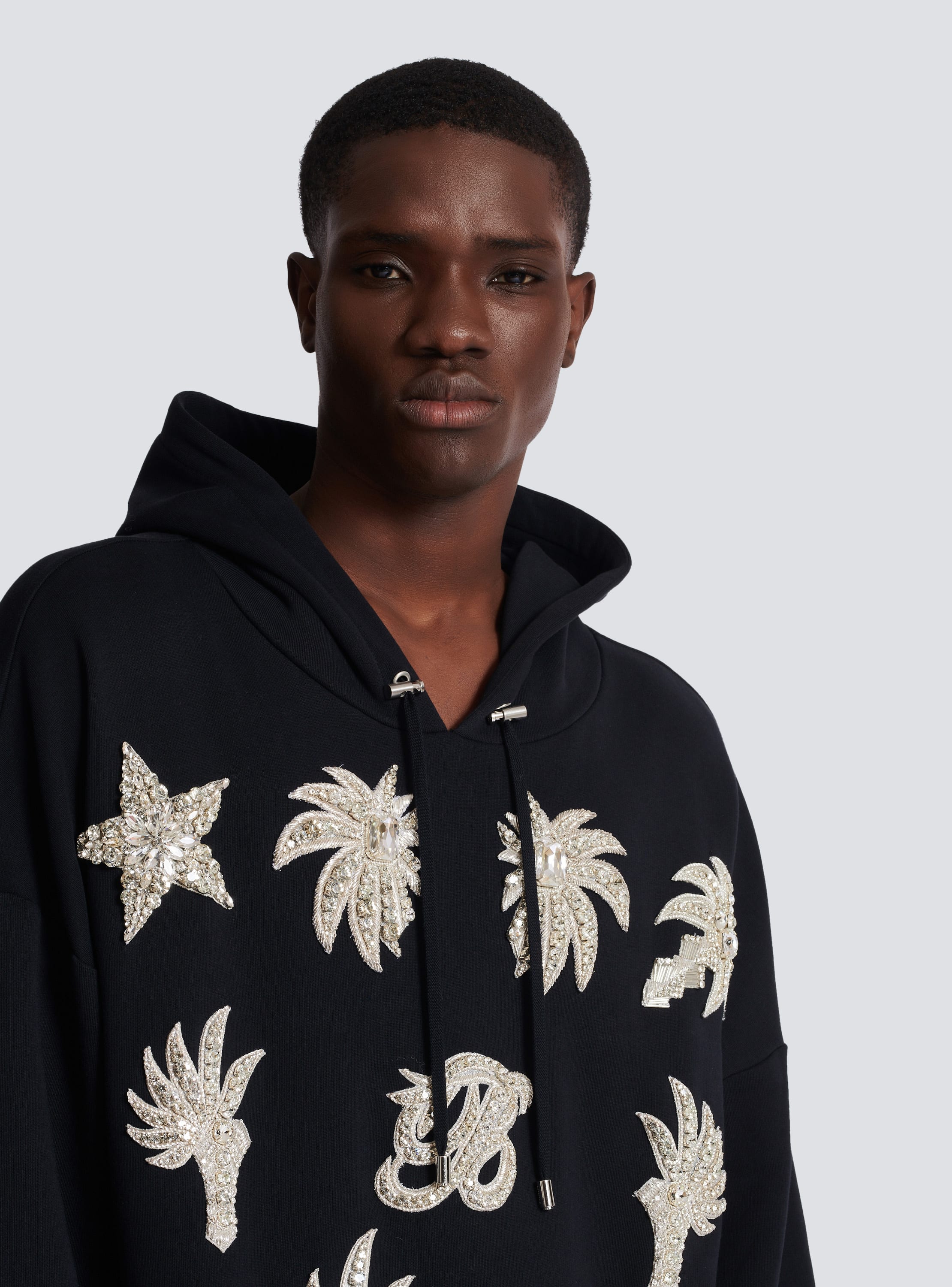 Hoodie with embroidered badges black Men BALMAIN