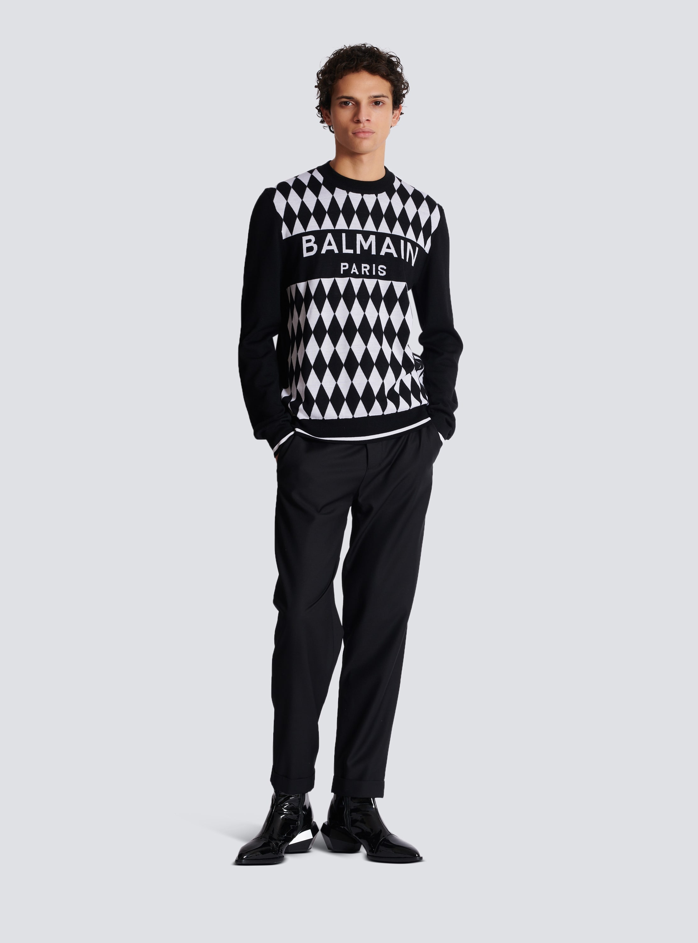 Diamond Balmain Paris two-tone jacquard jumper