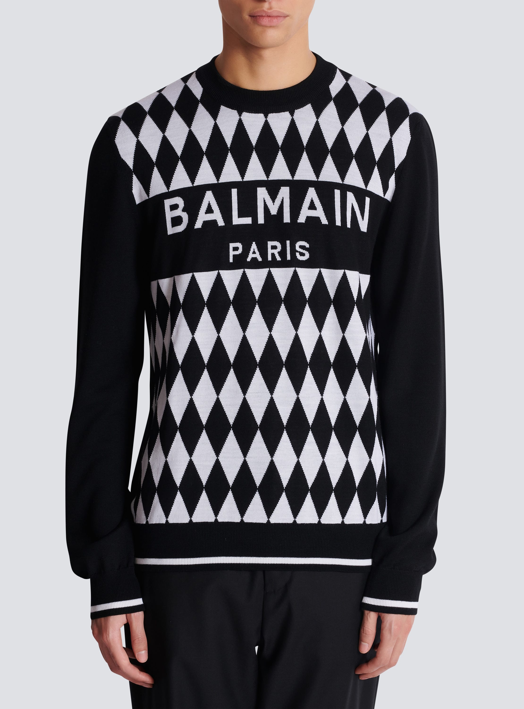 Diamond Balmain Paris two tone jacquard jumper