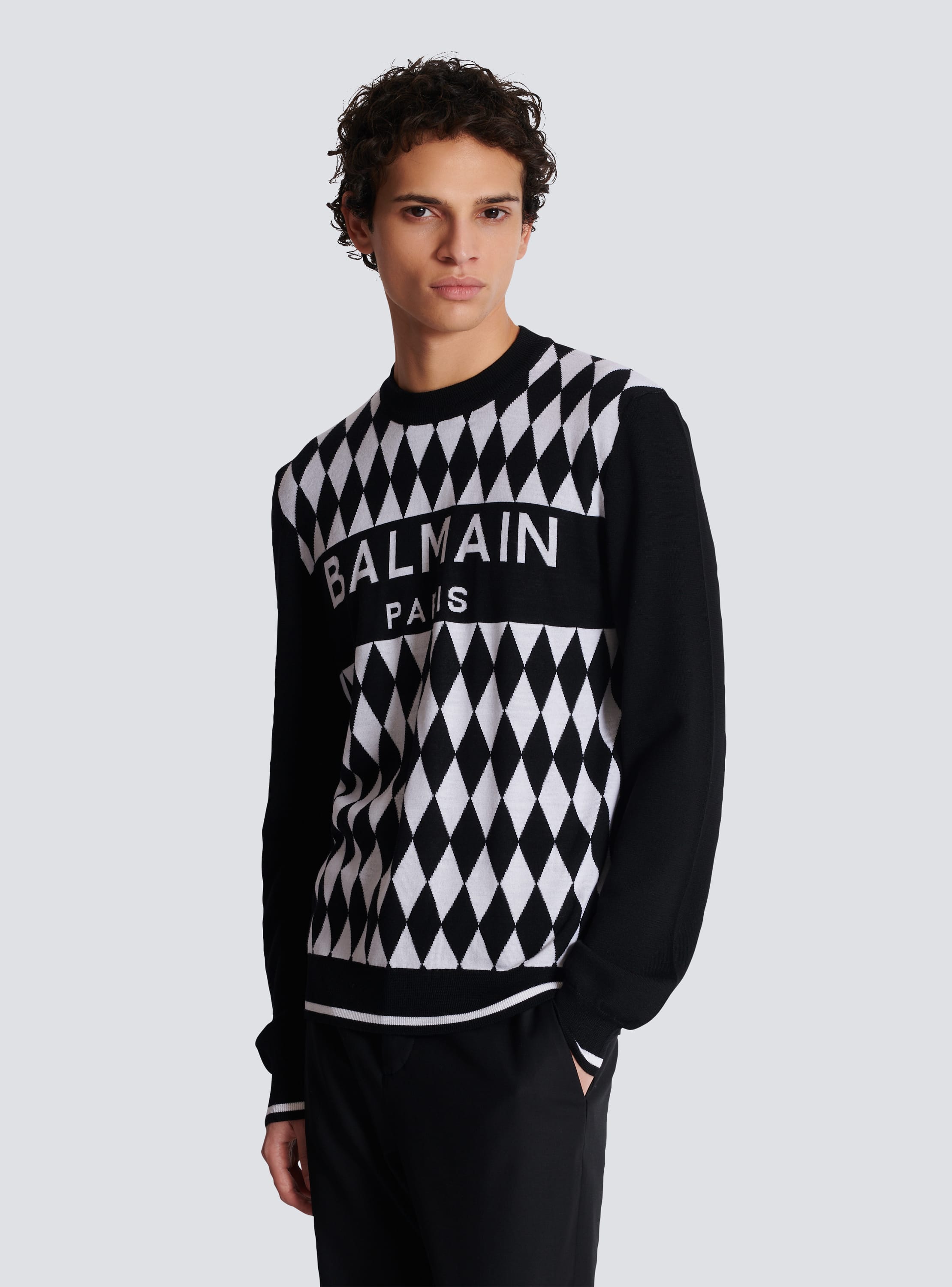 Diamond Balmain Paris two tone jacquard jumper