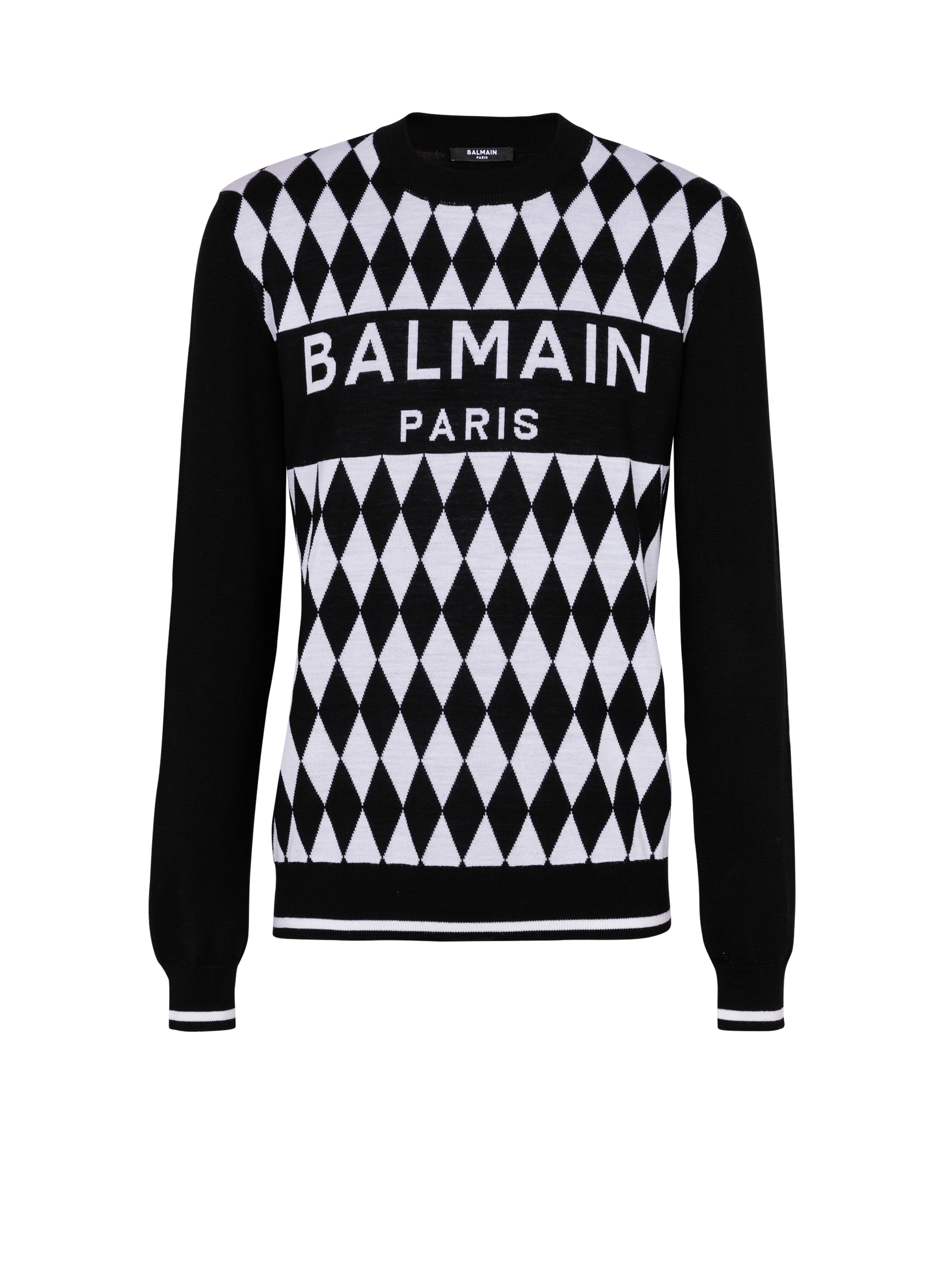 Zweifarbiger Pullover aus Diamond-Jacquard mit Balmain Paris