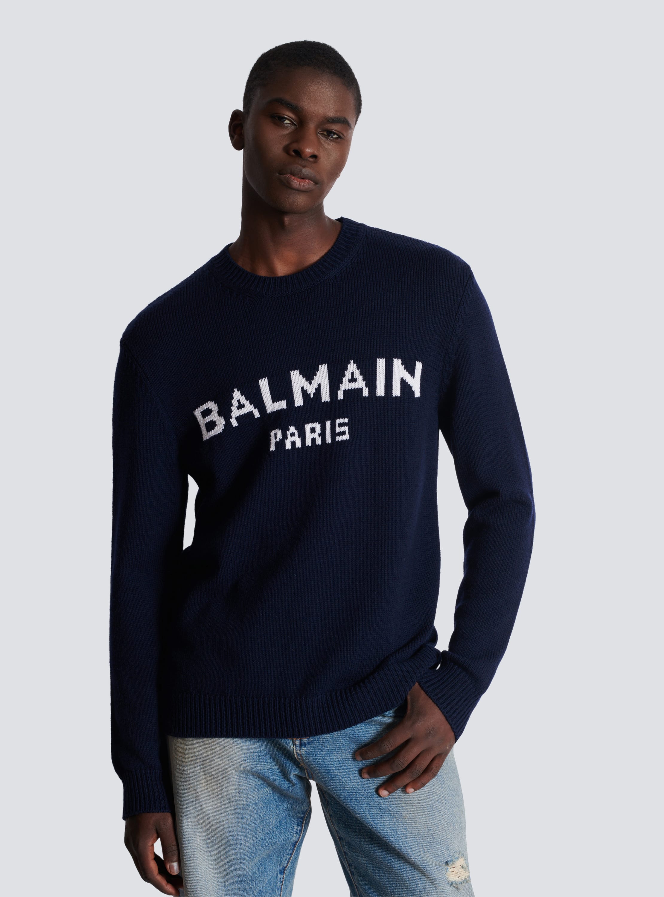 Balmain blue sweater best sale