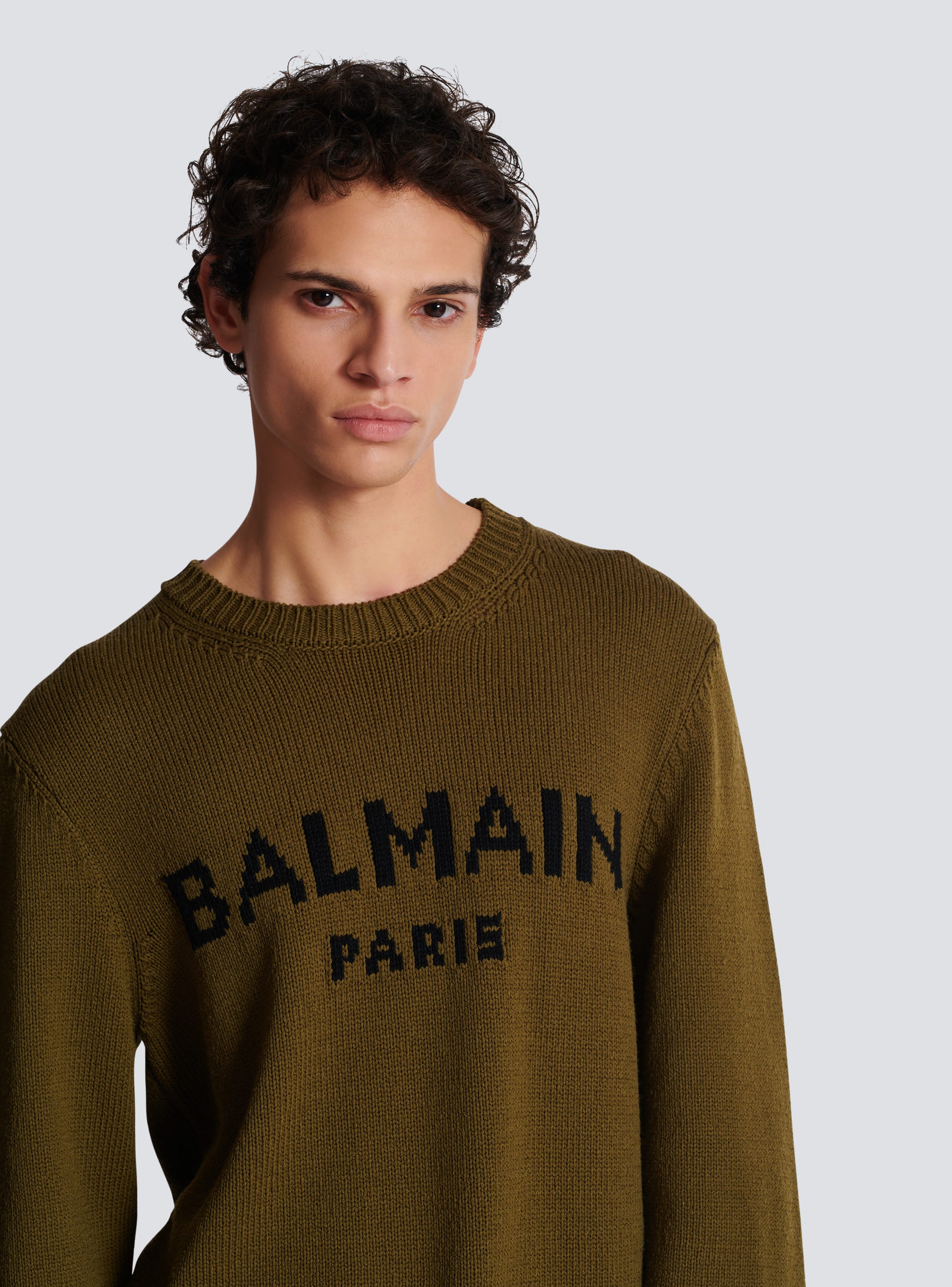 Wool Balmain Paris jumper khaki Men BALMAIN