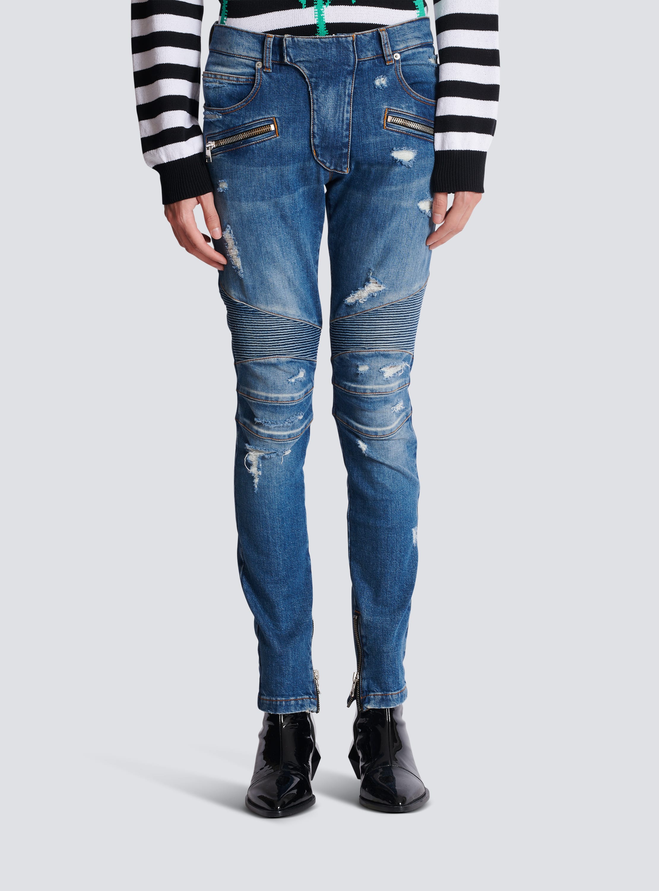 Biker jeans in faded denim Men BALMAIN