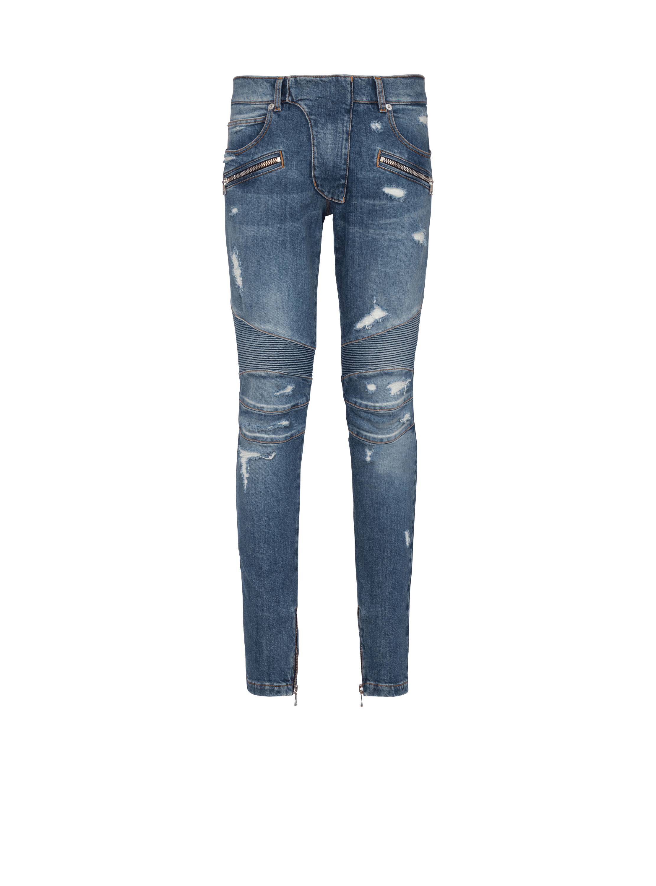 Jean Biker en denim délavé