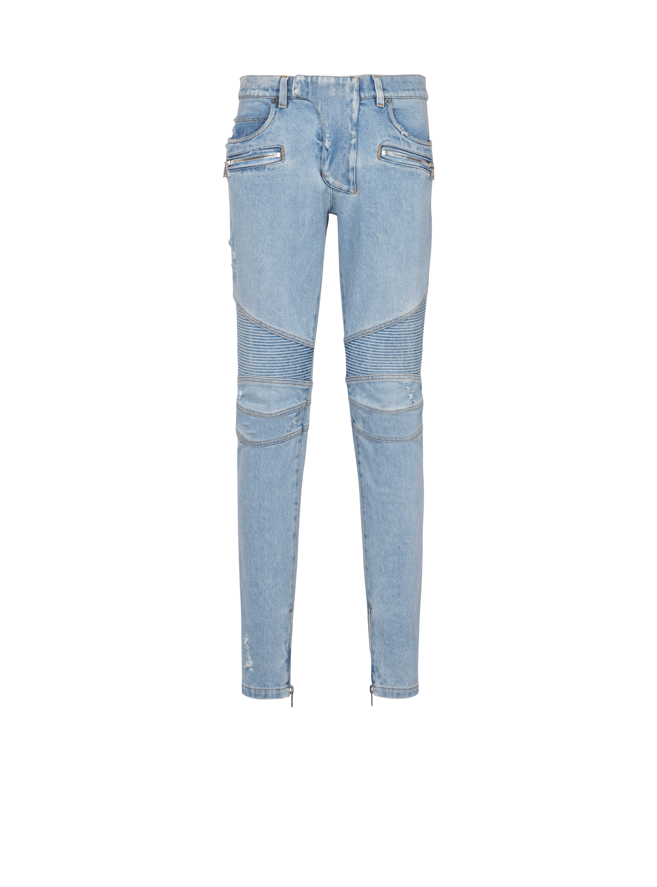Light blue denim biker jeans 
