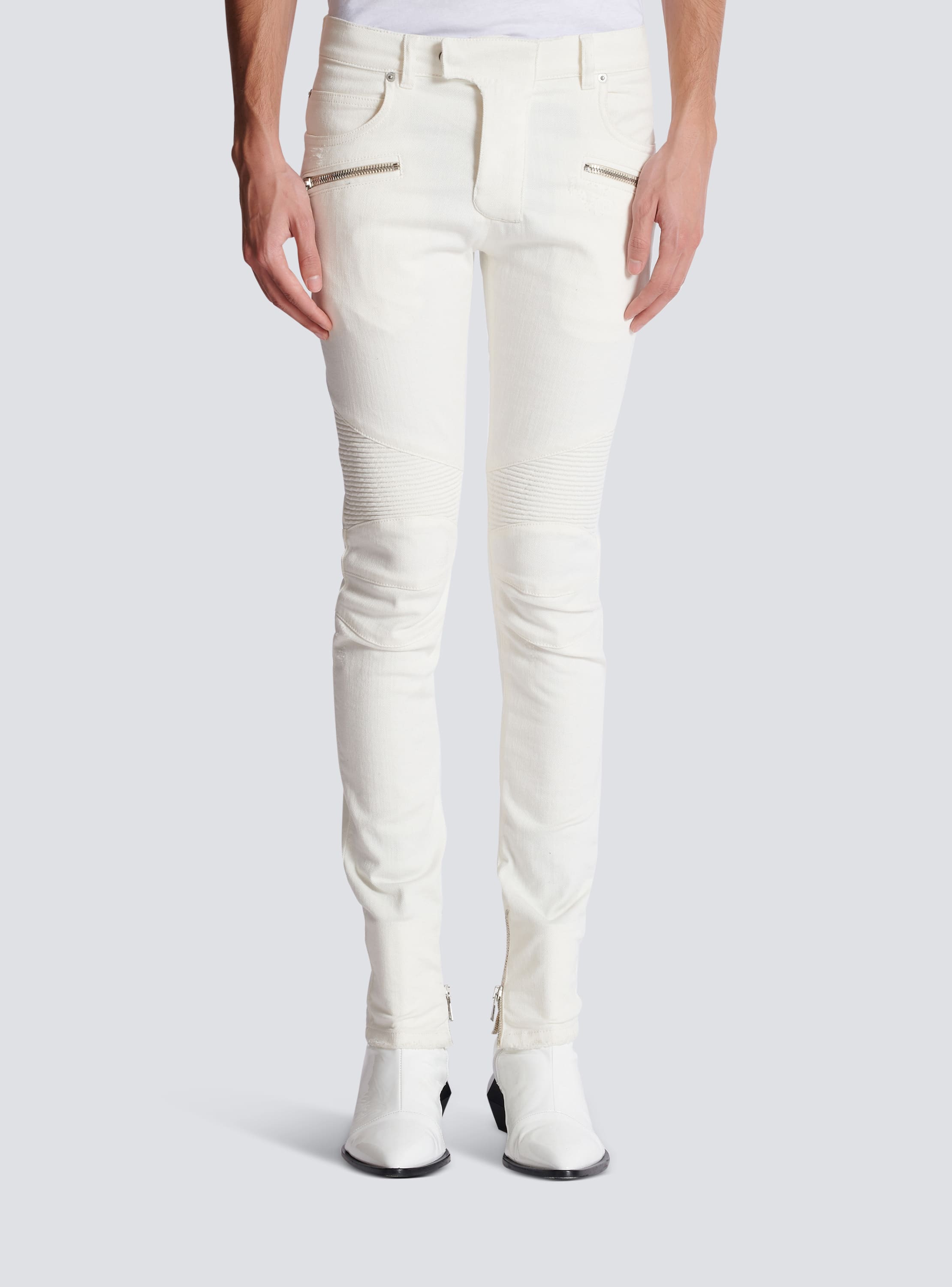 Biker jeans in white denim white Men BALMAIN