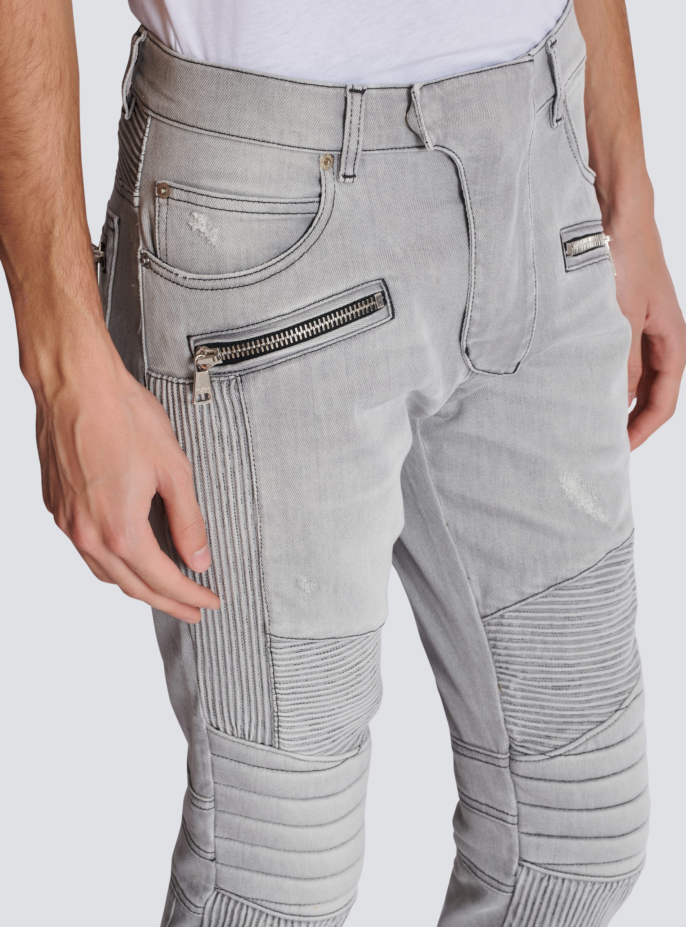 Biker jeans in Grey quilted denim grey Men BALMAIN