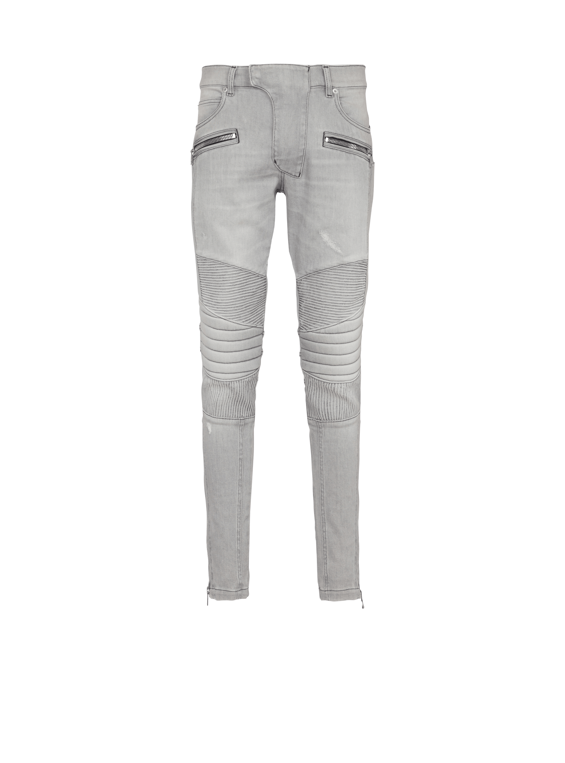 Bikerjeans aus gestepptem, grauem Denim