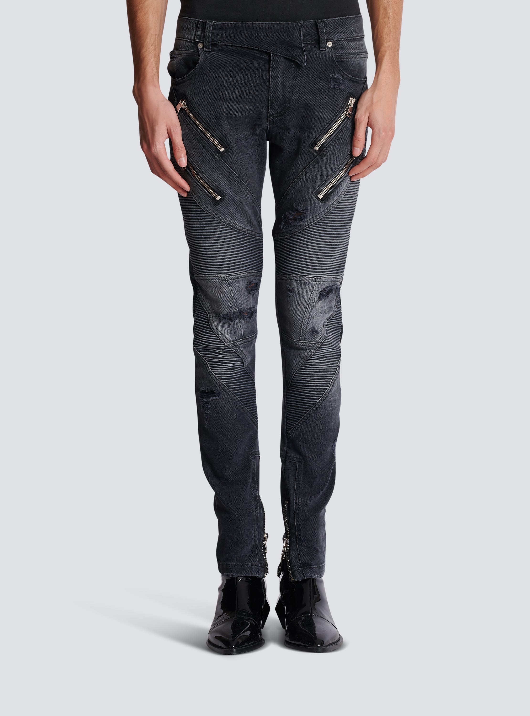 Jeans biker in denim delave Uomo BALMAIN