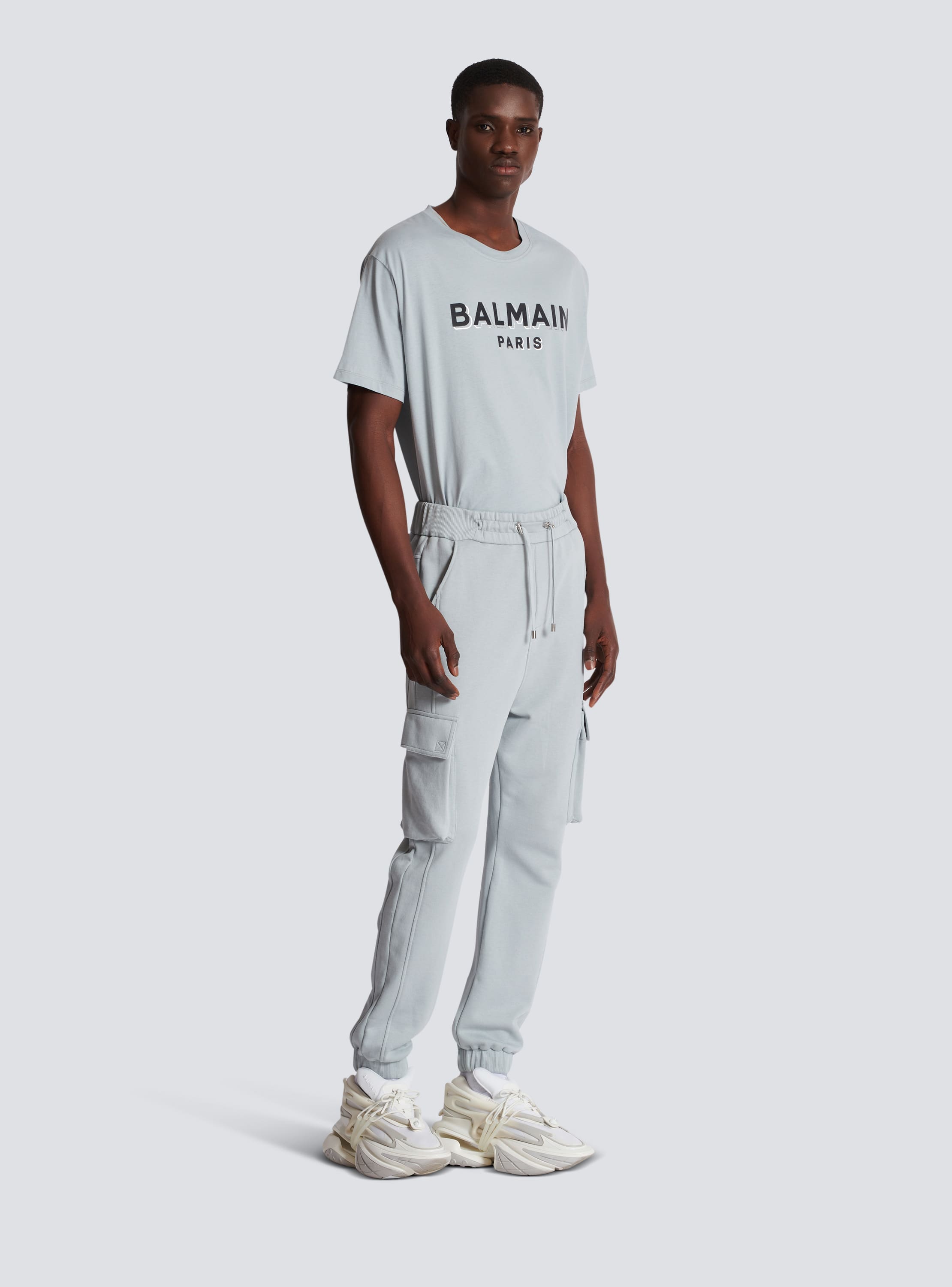 Cargo joggers with Balmain Paris print