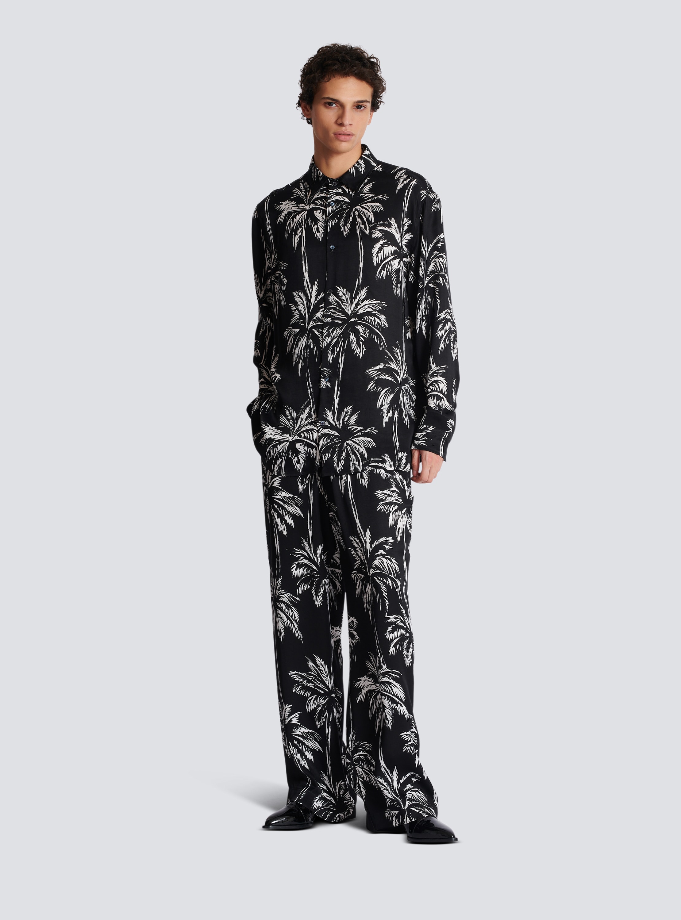 Palm print satin pyjama trousers