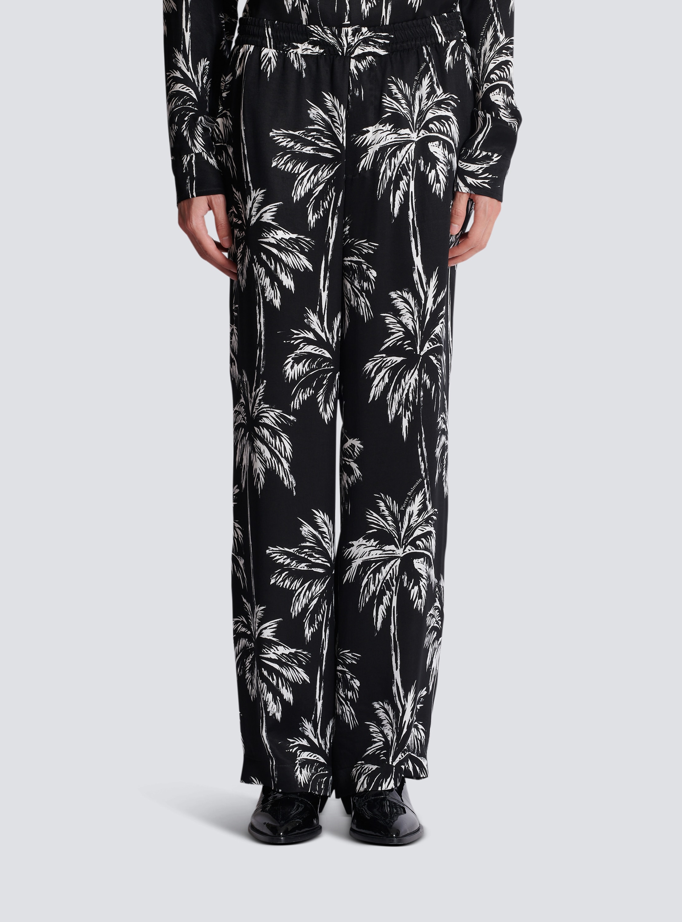 Palm print satin pyjama trousers