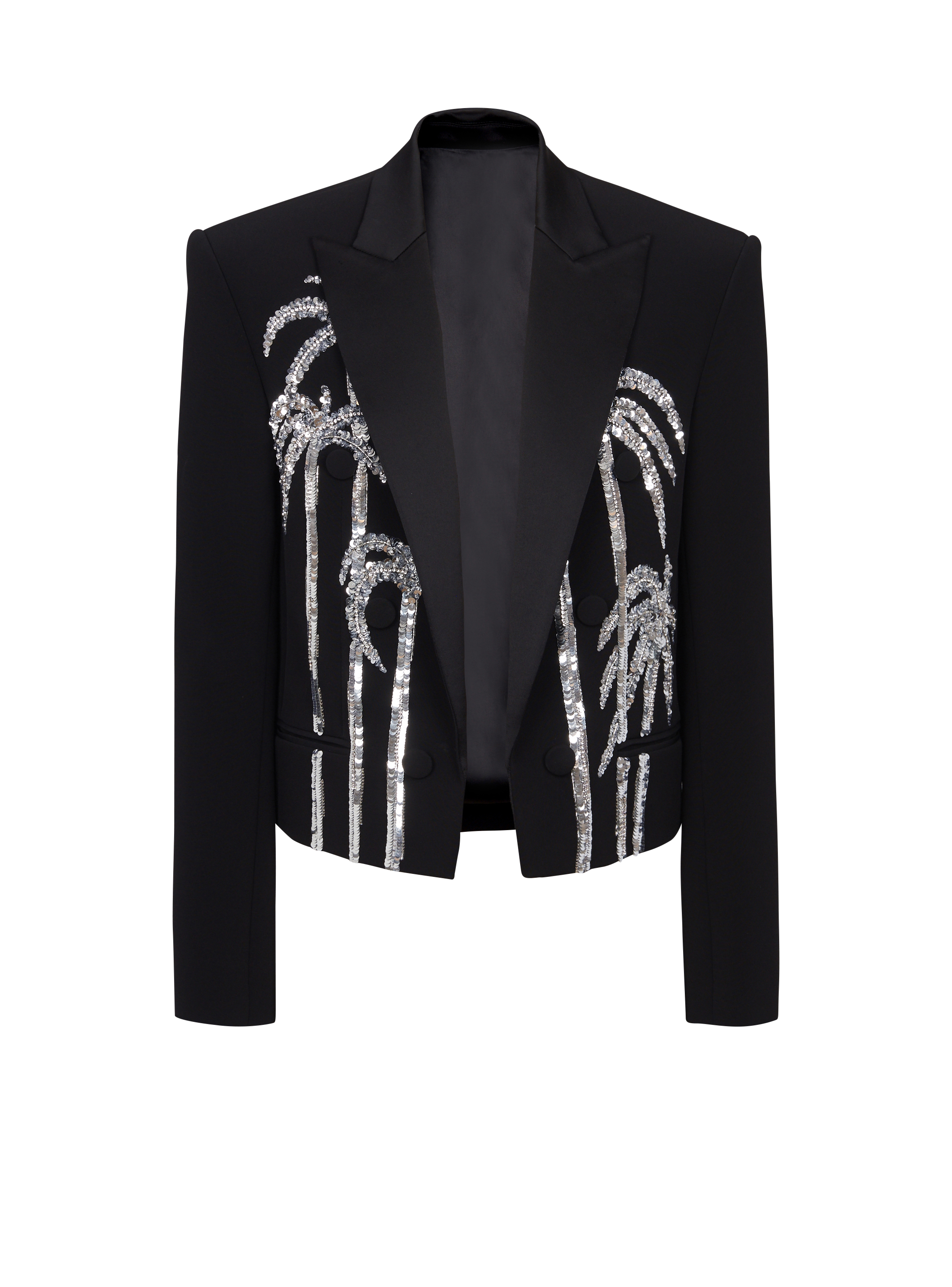 Cropped crepe jacket with palm tree embroidery