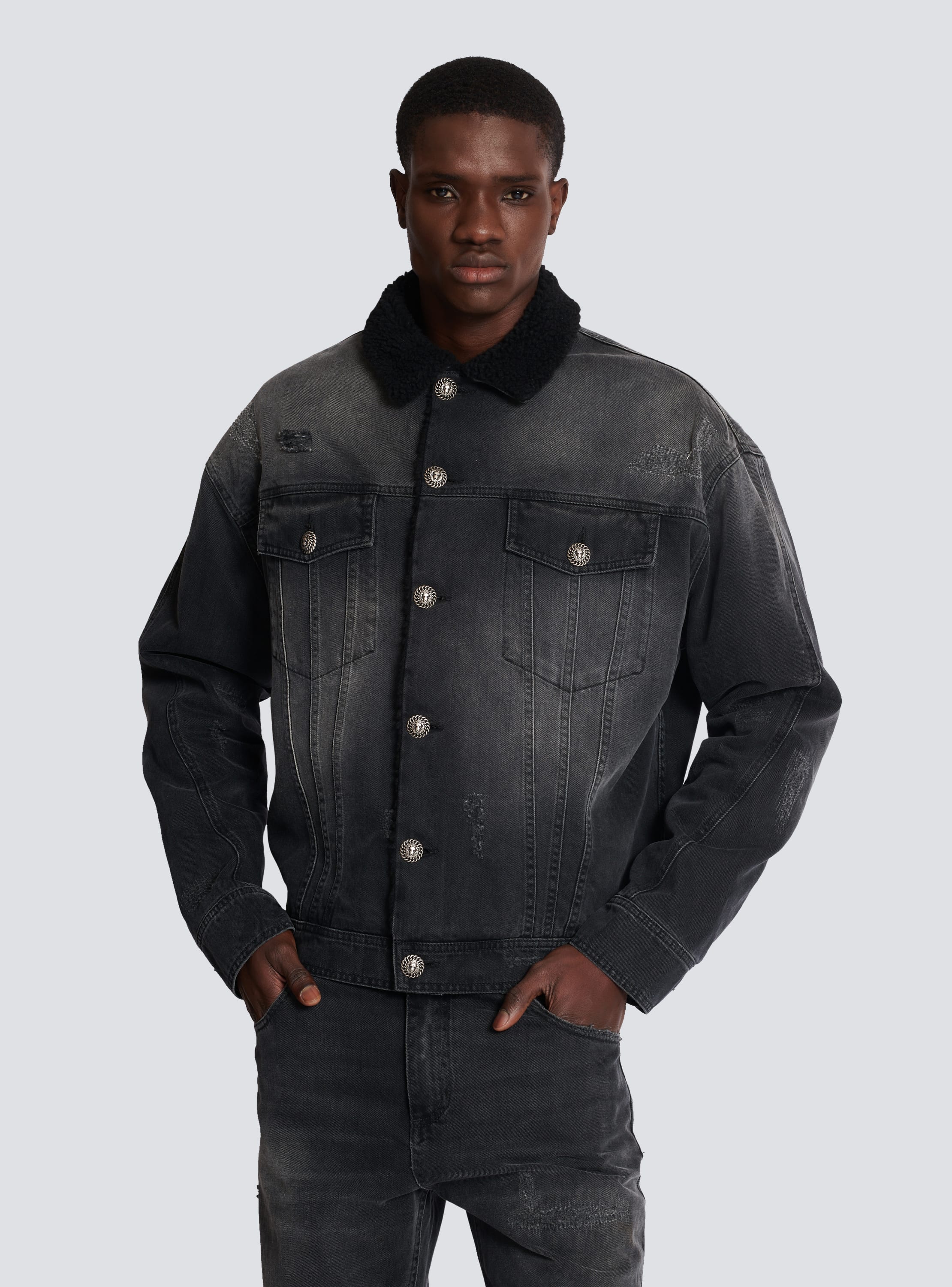 Balmain denim blazer best sale