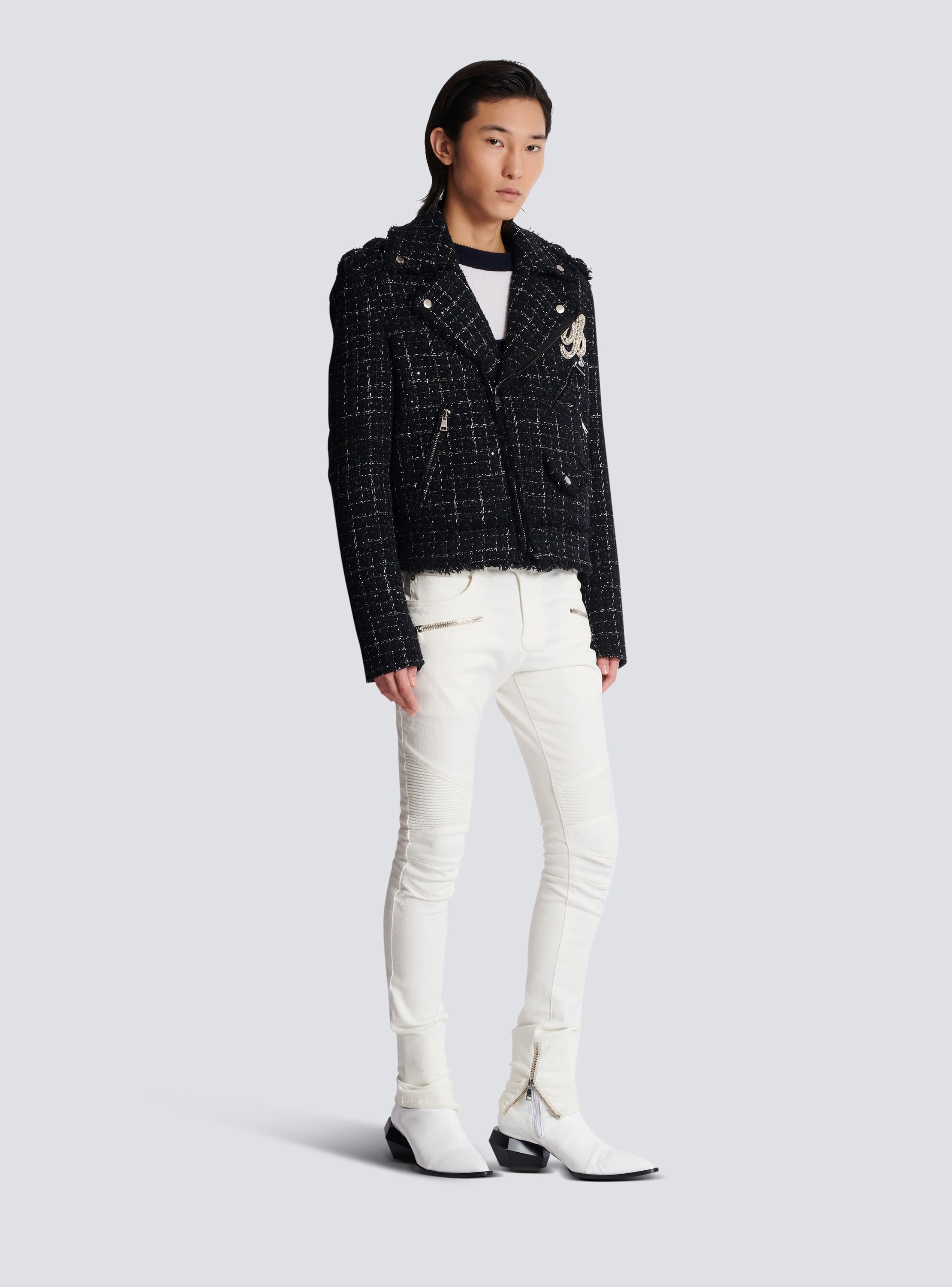 PB signature tweed biker jacket Men BALMAIN