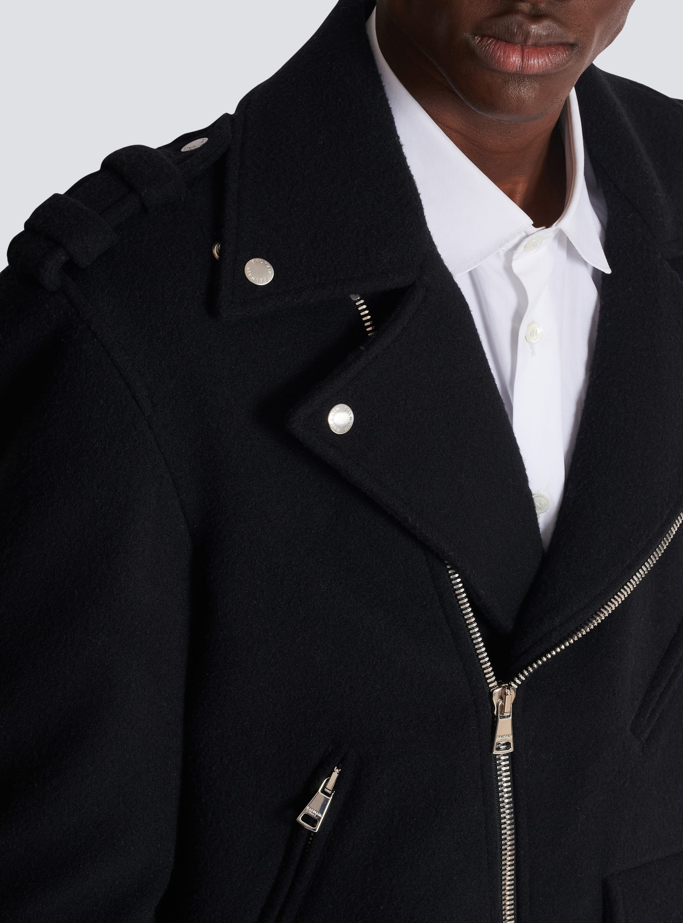 Biker jacket in felted wool black - Men | BALMAIN