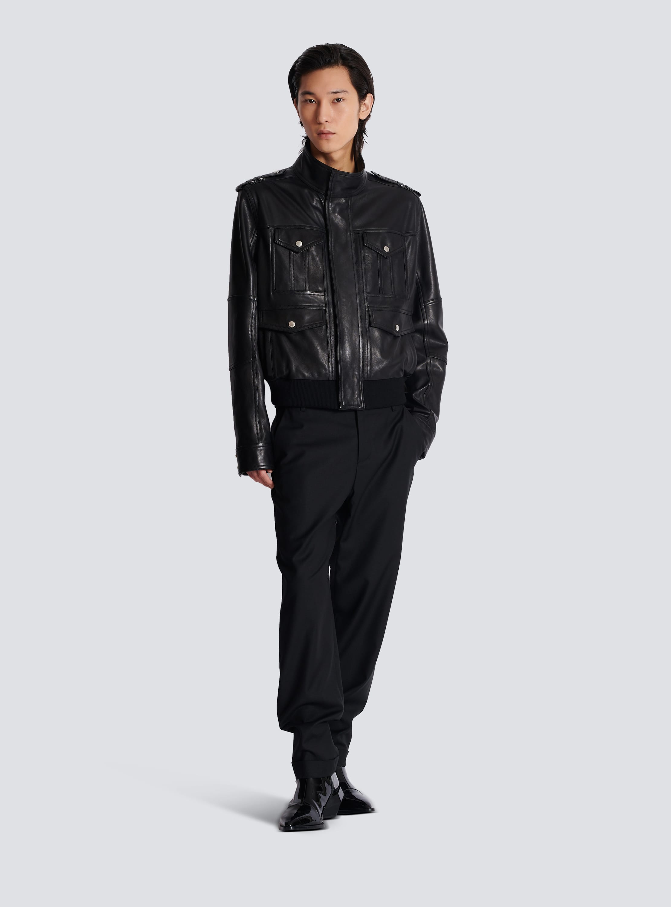 Black lambskin leather jacket best sale