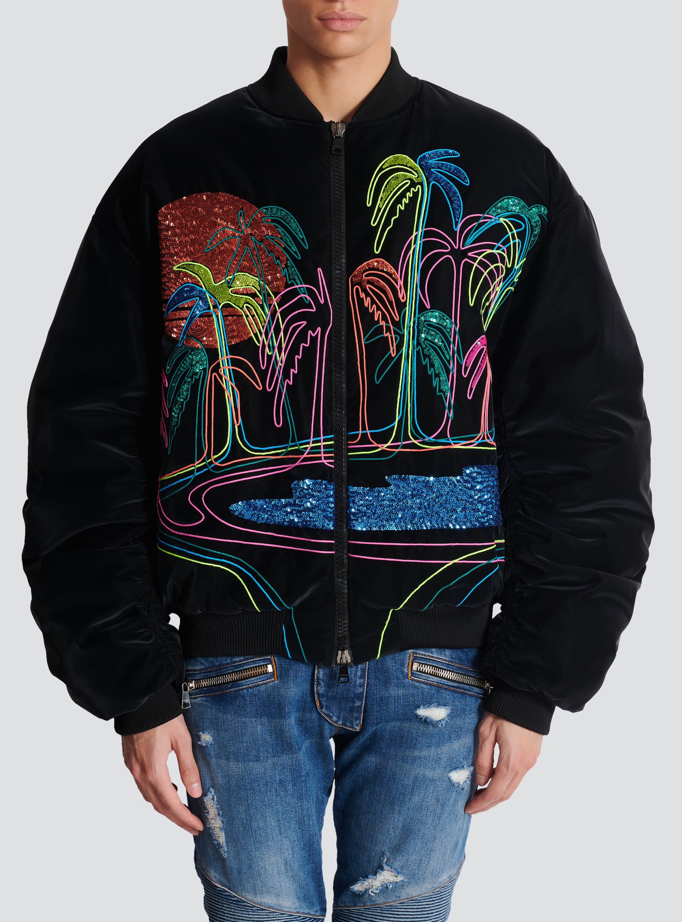 Bomber jacket with palm tree embroidery Men BALMAIN