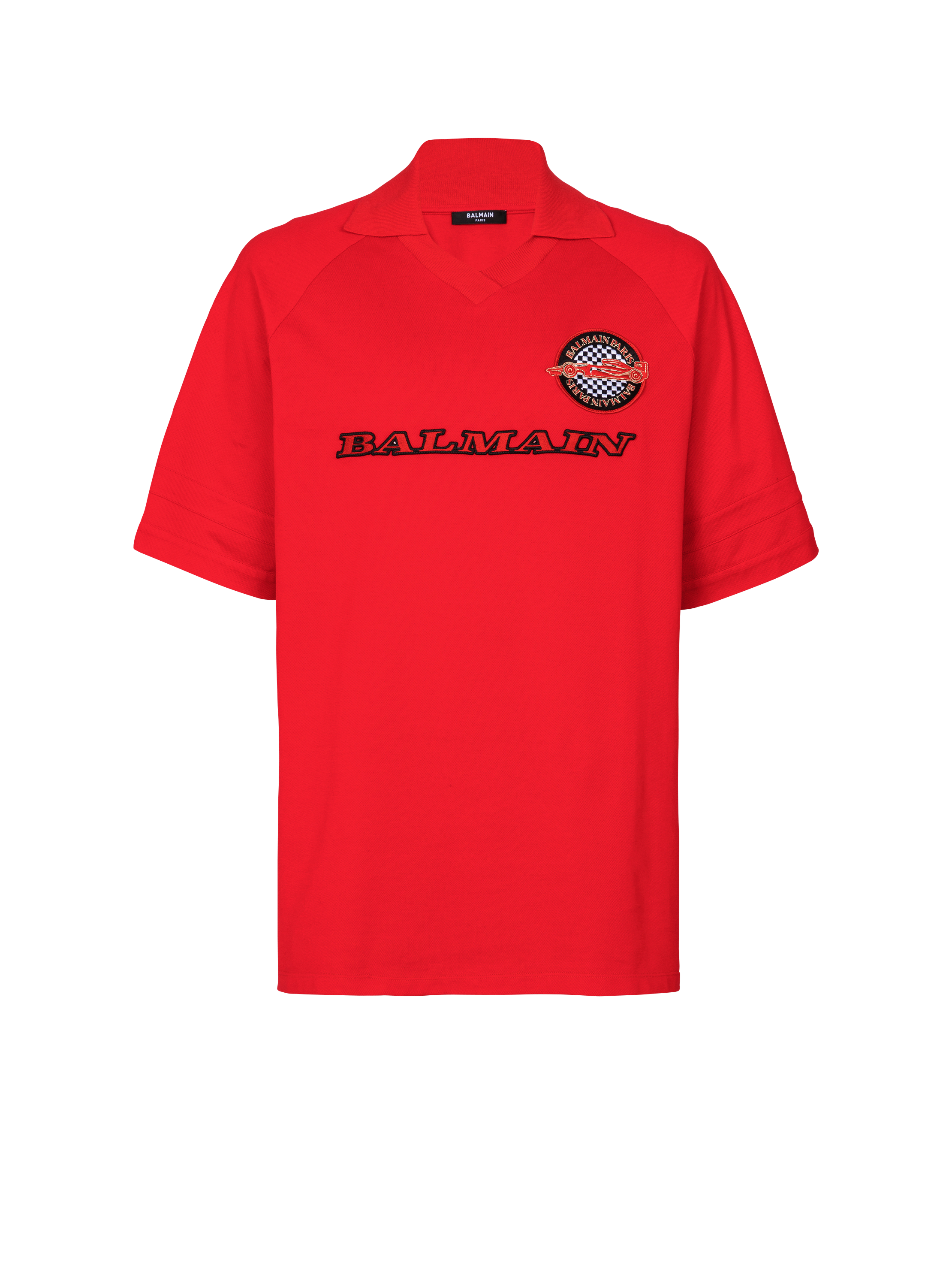 Poloshirt mit Balmain Racing-Stickerei aus Baumwoll-Piqué