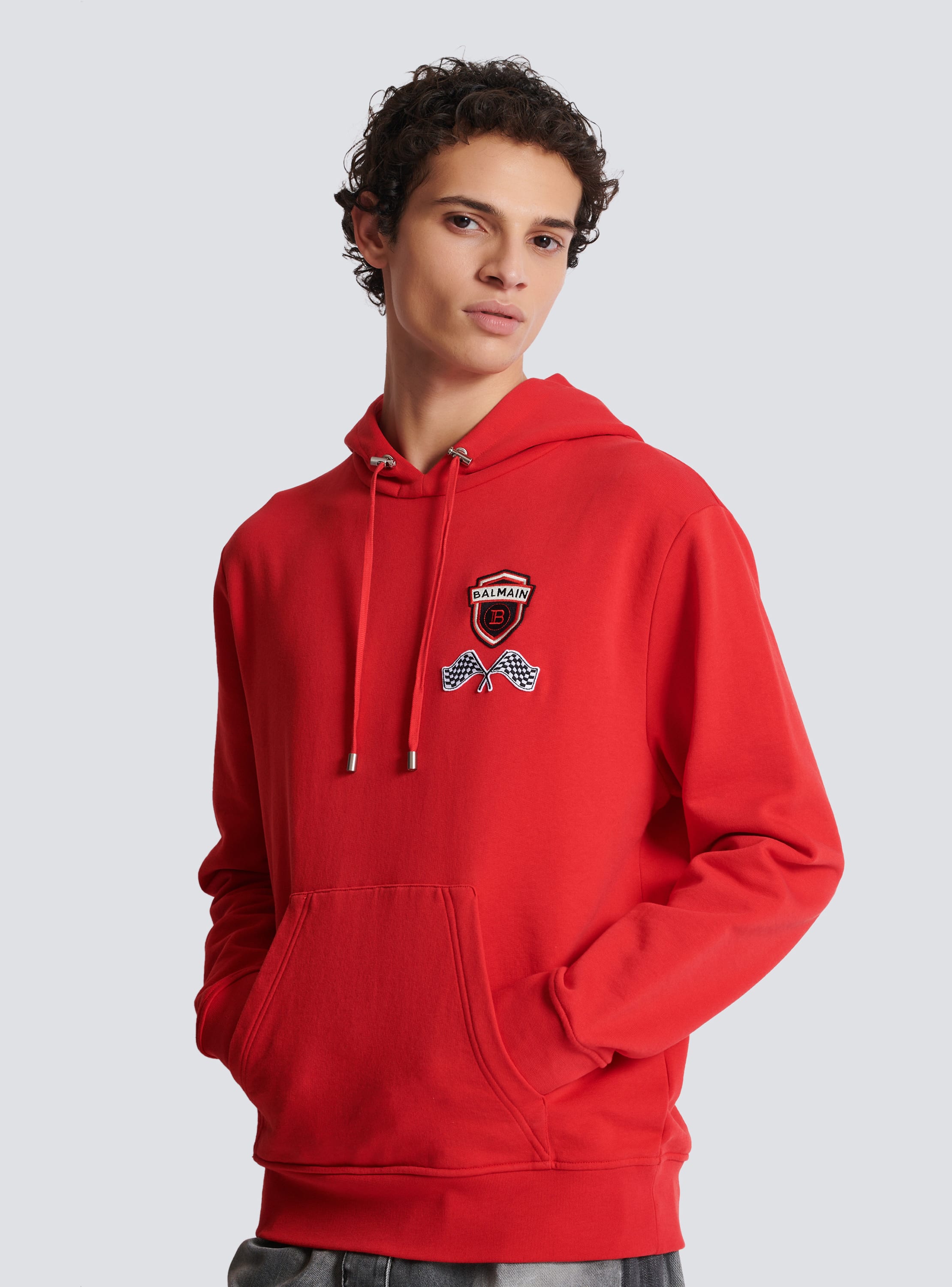 Red balmain hoodie sale