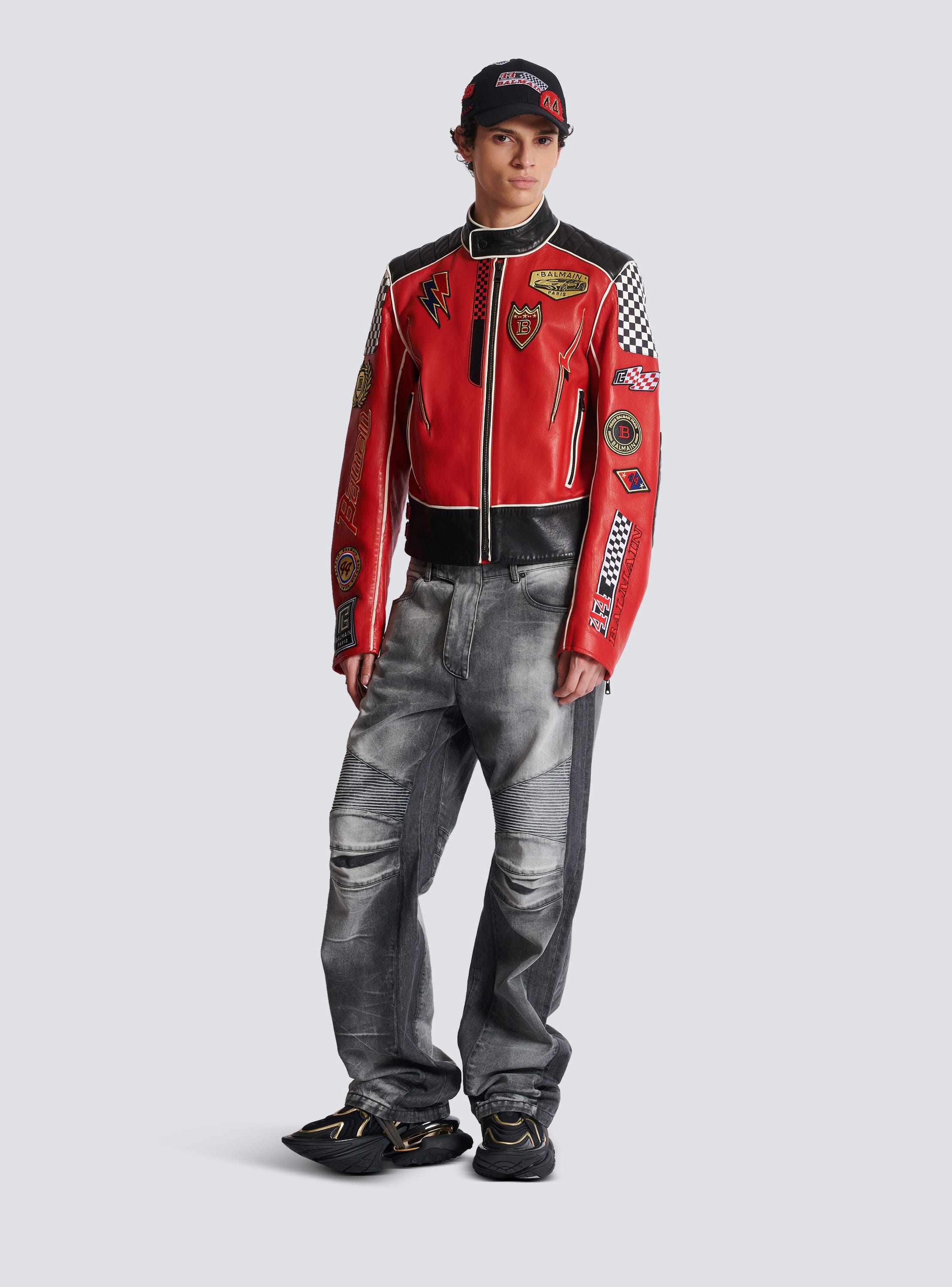 Balmain Racing パッチ ラムスキン製ジャケット