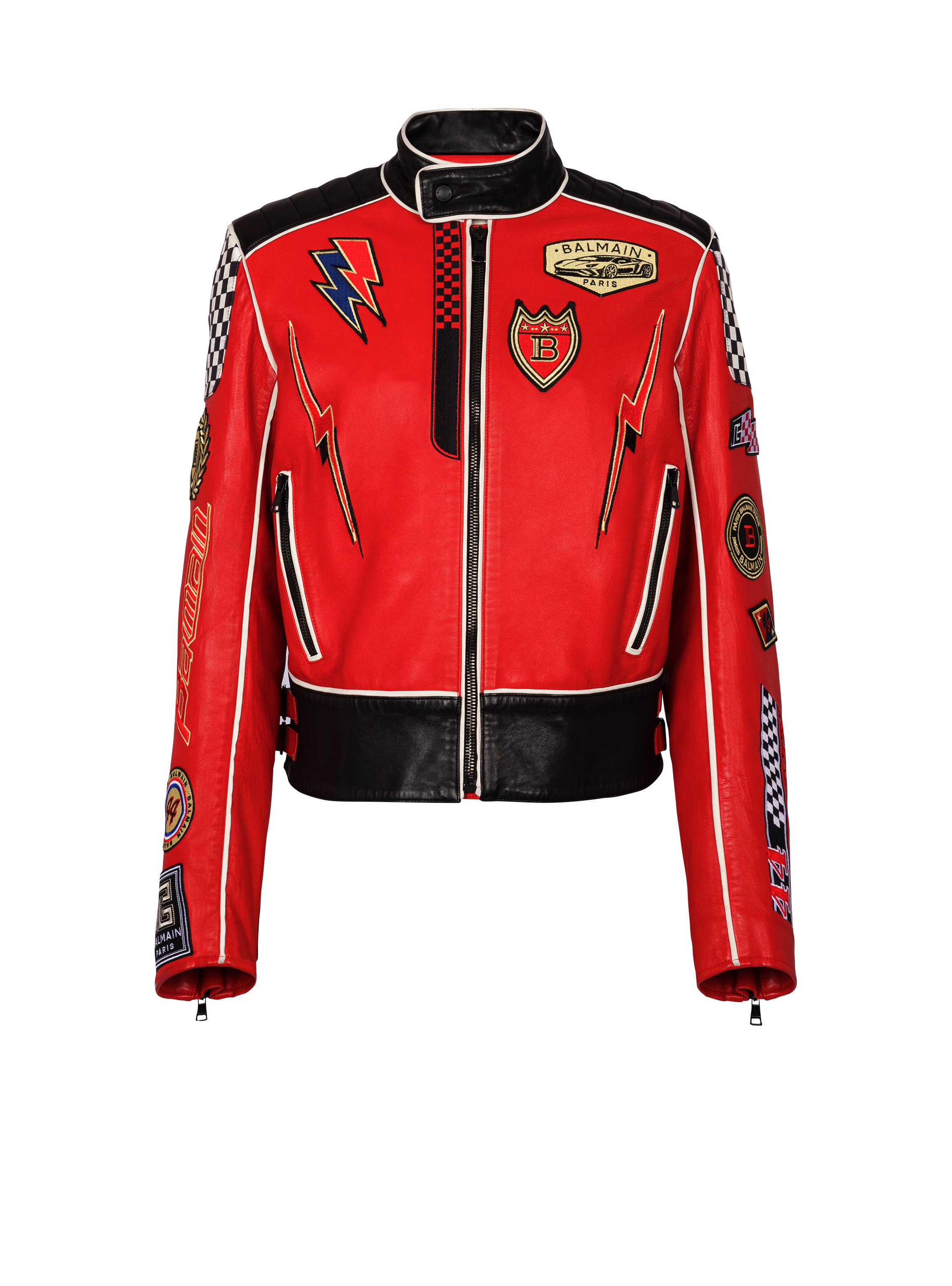 Lambskin jacket with Balmain Racing patches