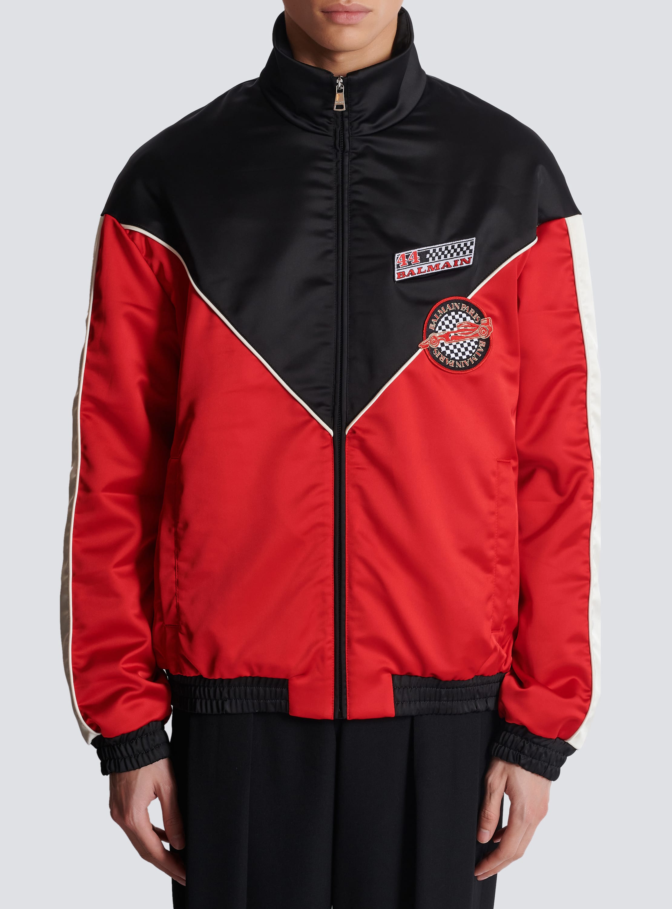 Satin Balmain Racing jacket in three colours red - Men | BALMAIN