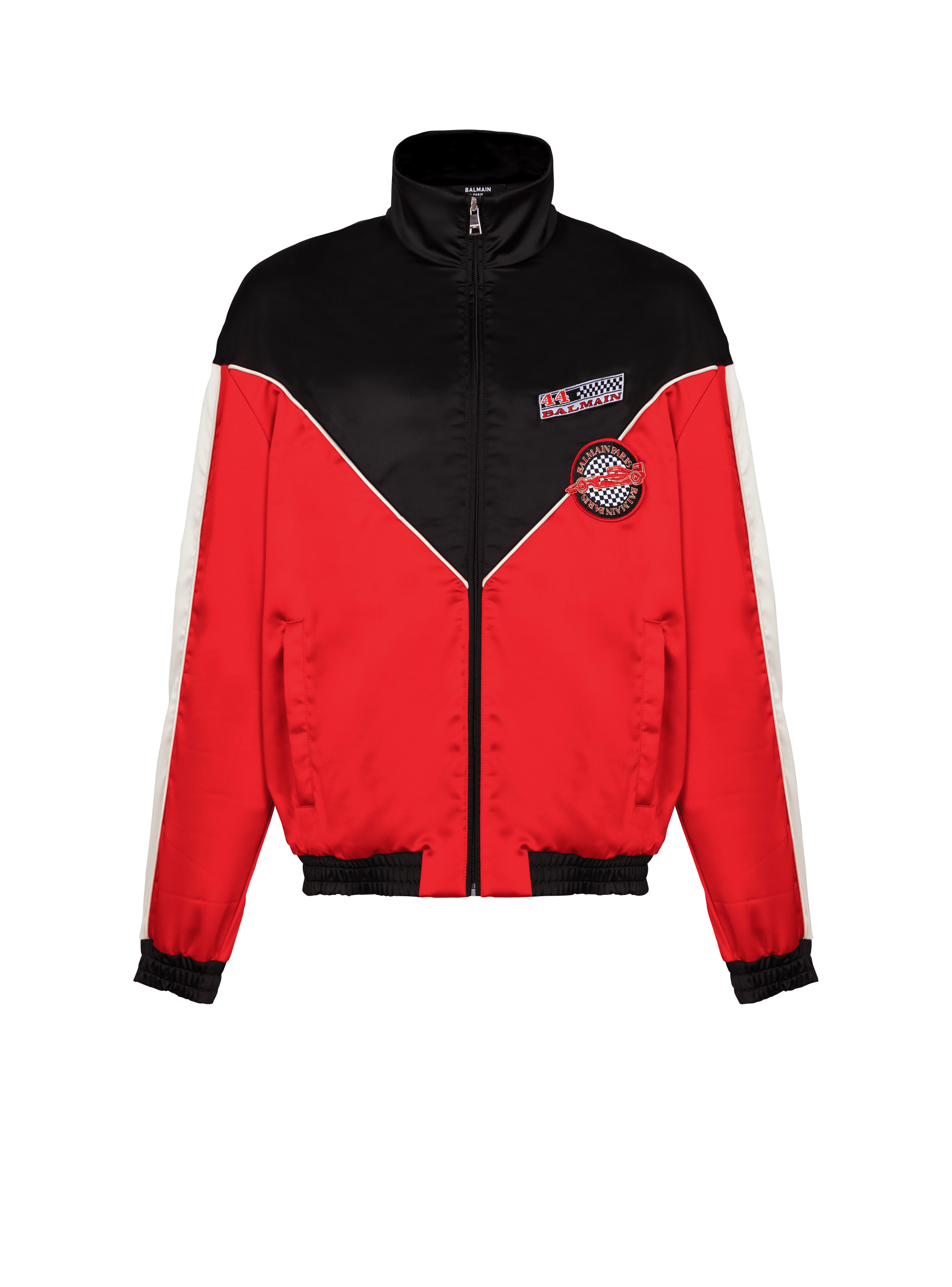 Satin Balmain Racing jacket in three colours
