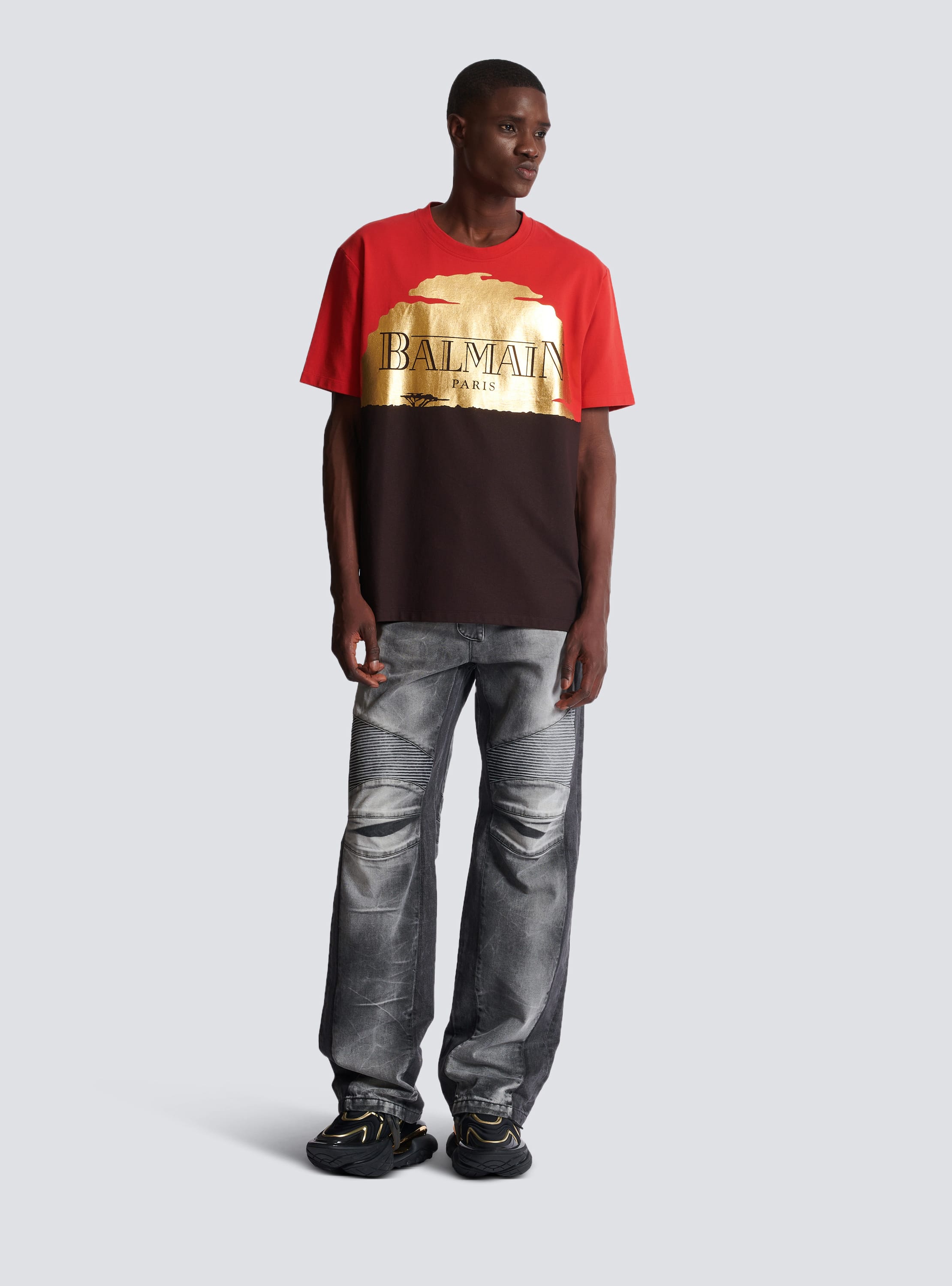 Disney x Balmain The Lion King Relaxed T shirt with Sunset print red Men BALMAIN