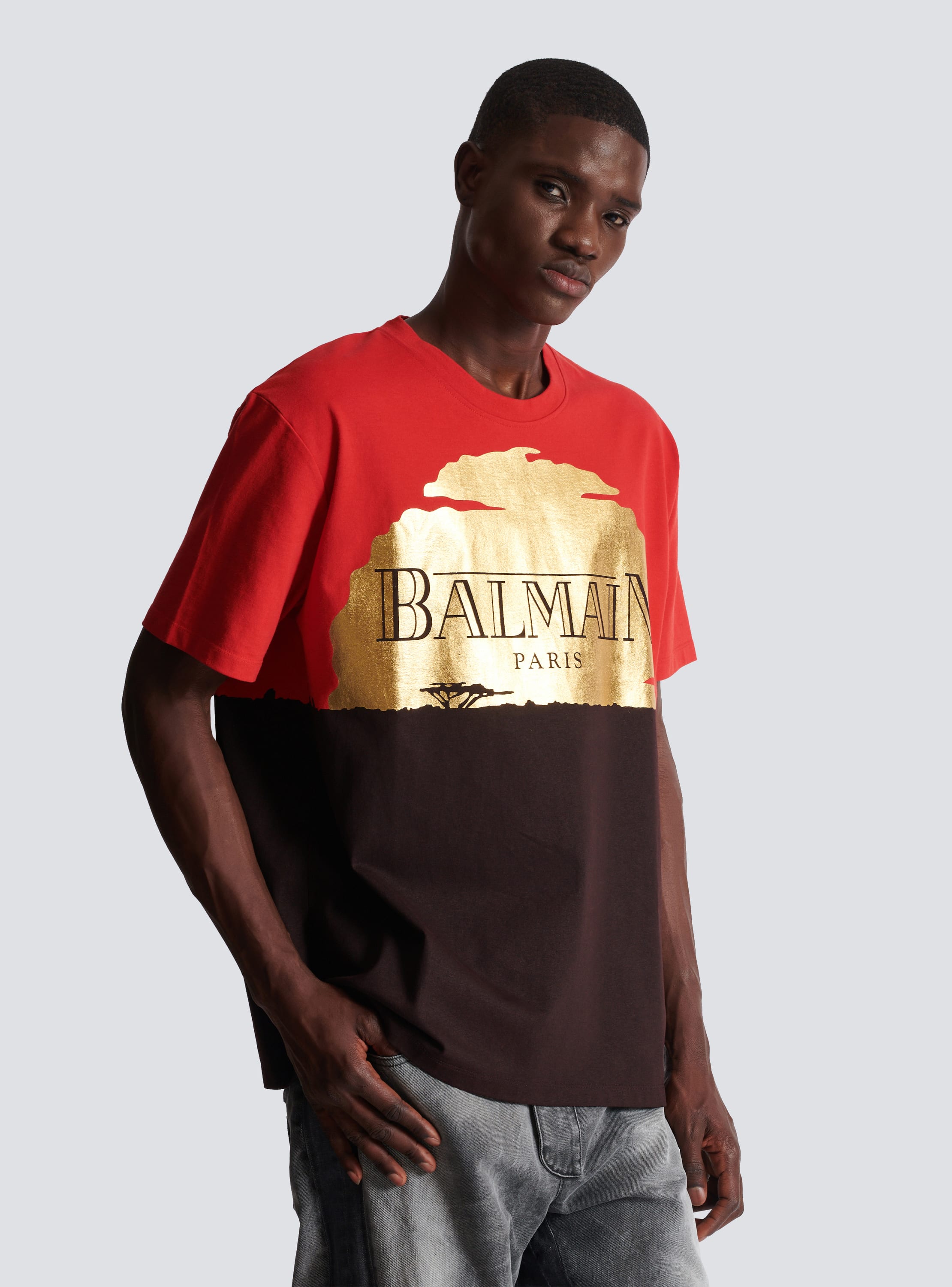 Disney x Balmain The Lion King Relaxed T shirt with Sunset print red Men BALMAIN