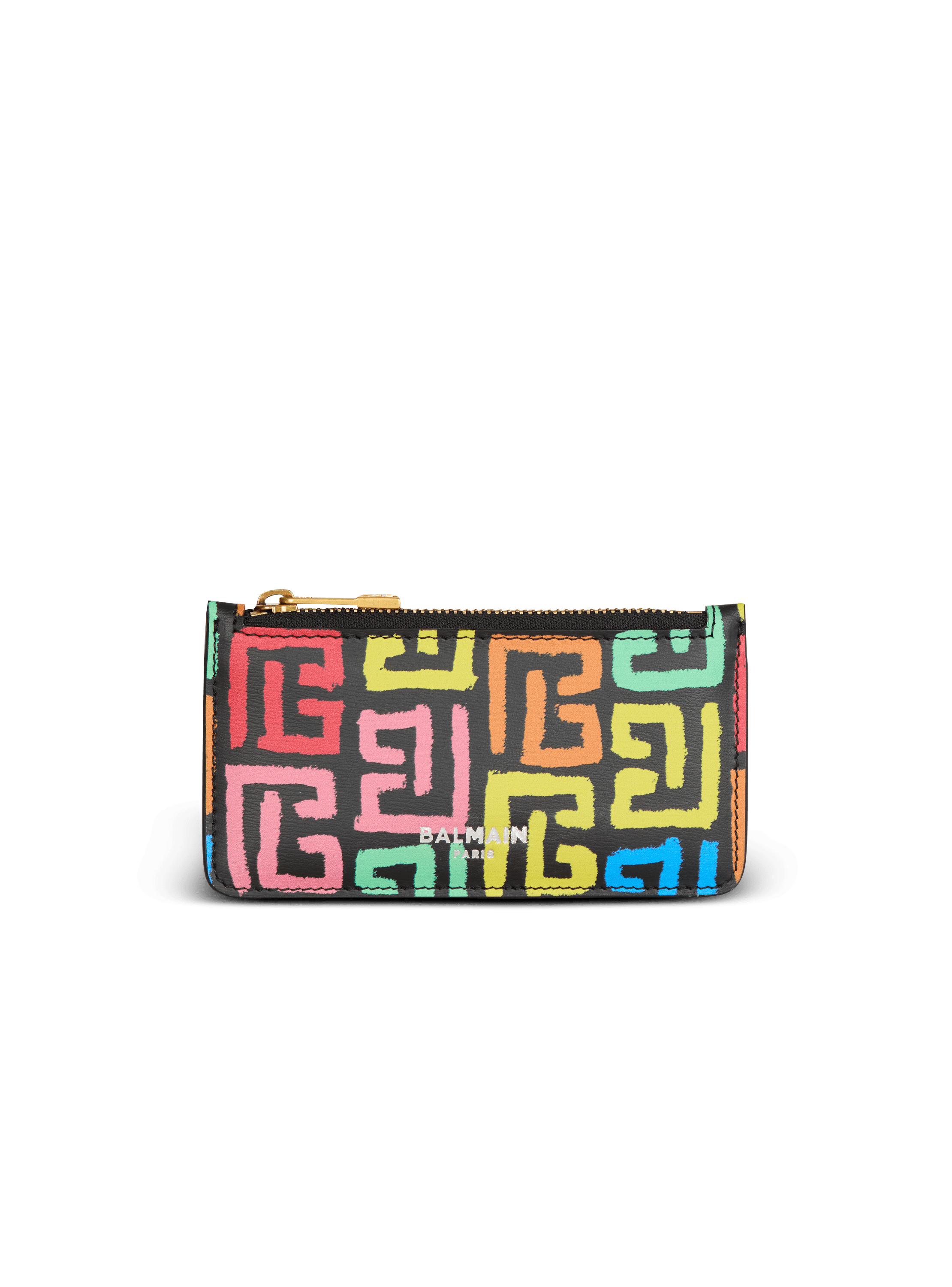 Porte-monnaie en cuir de veau imprimé Monogramme PB Labyrinth multicolore