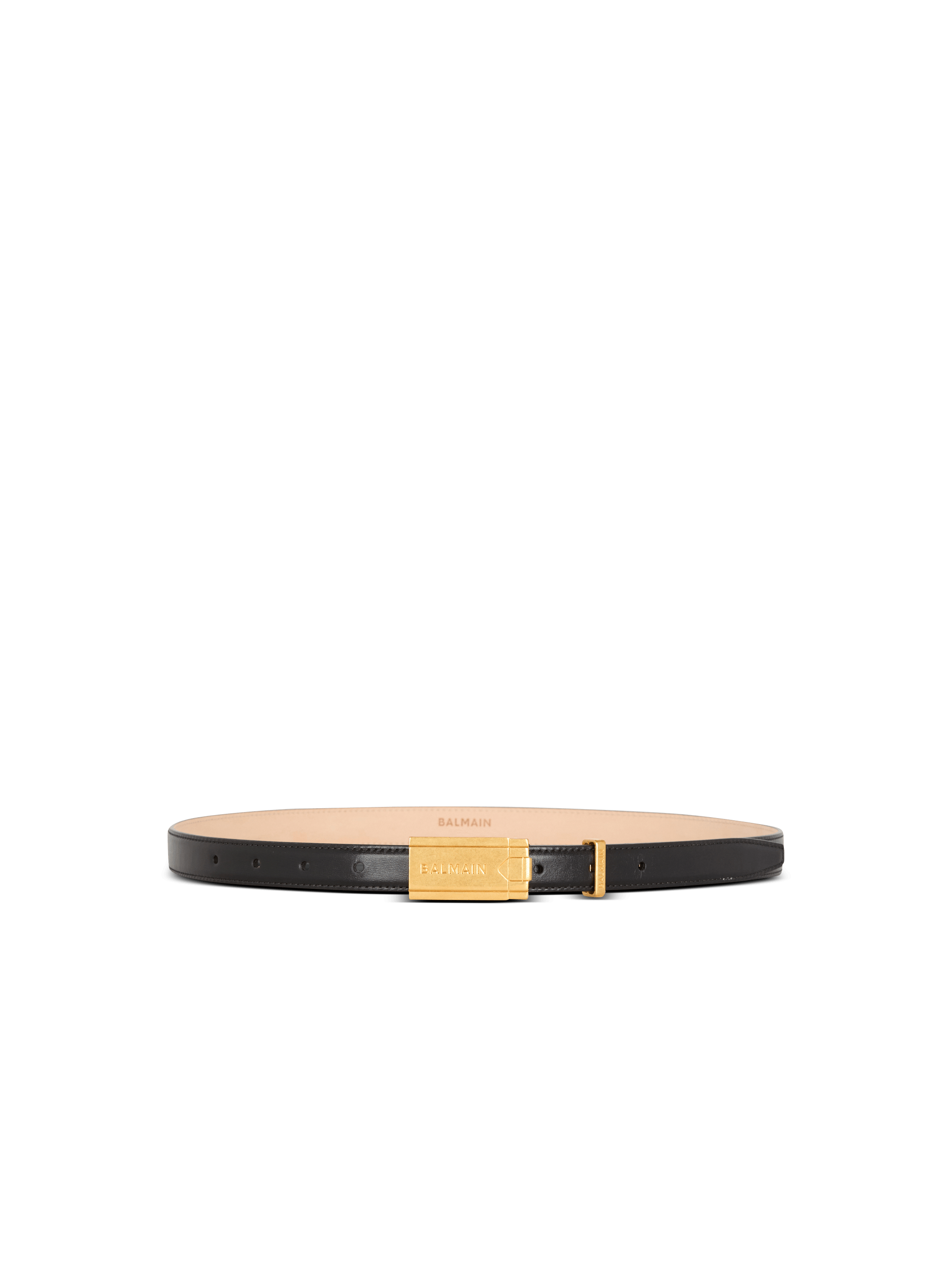 Calfskin belt with Balmain plaque