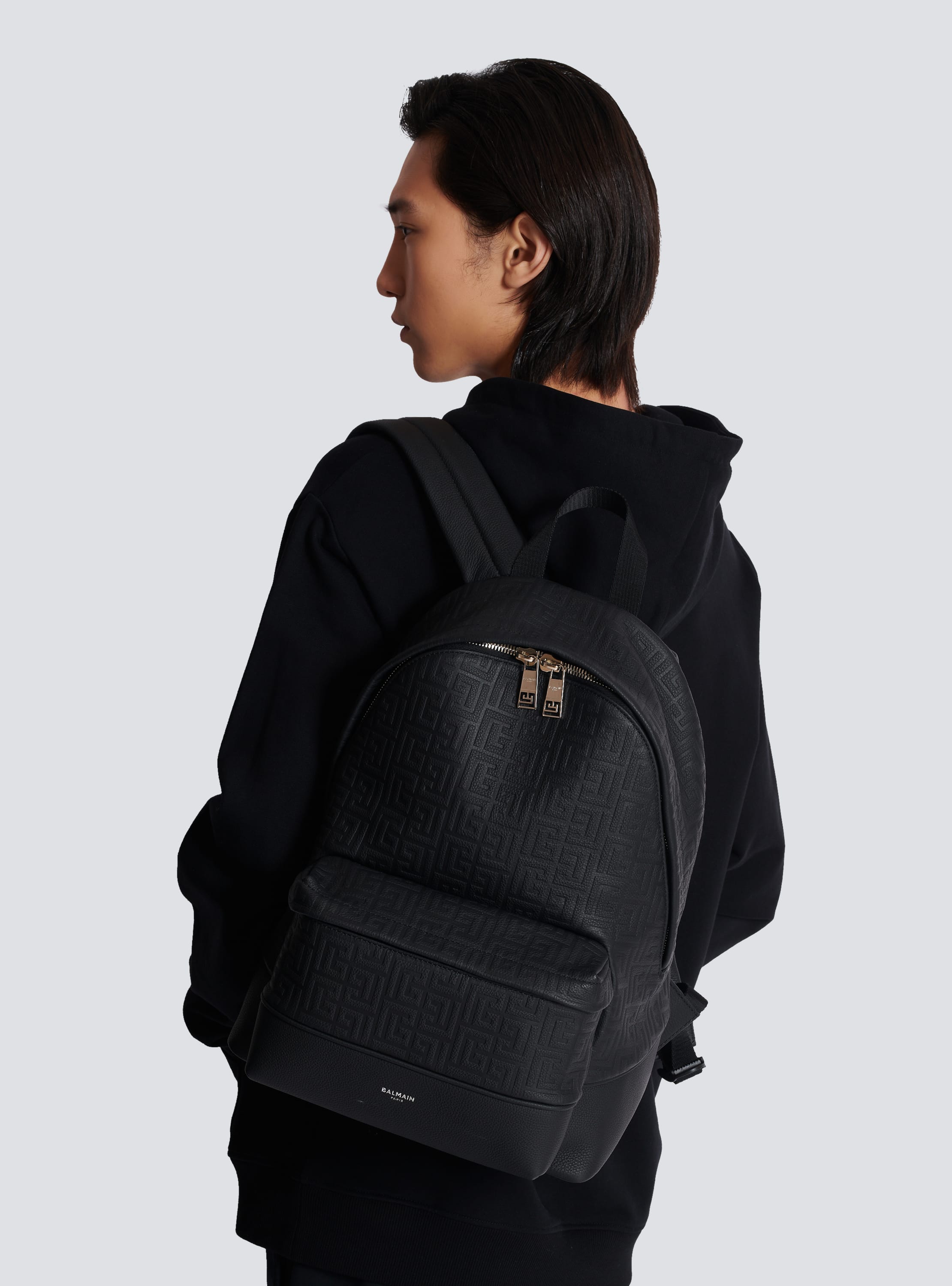 Grained leather backpack Men BALMAIN