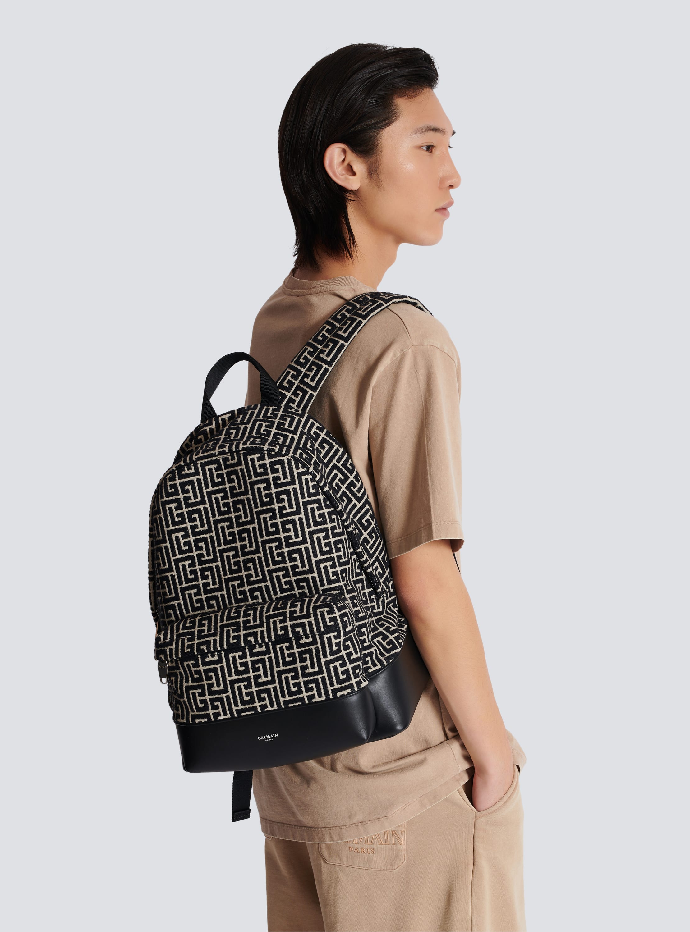 Backpack with jacquard monogram Men BALMAIN