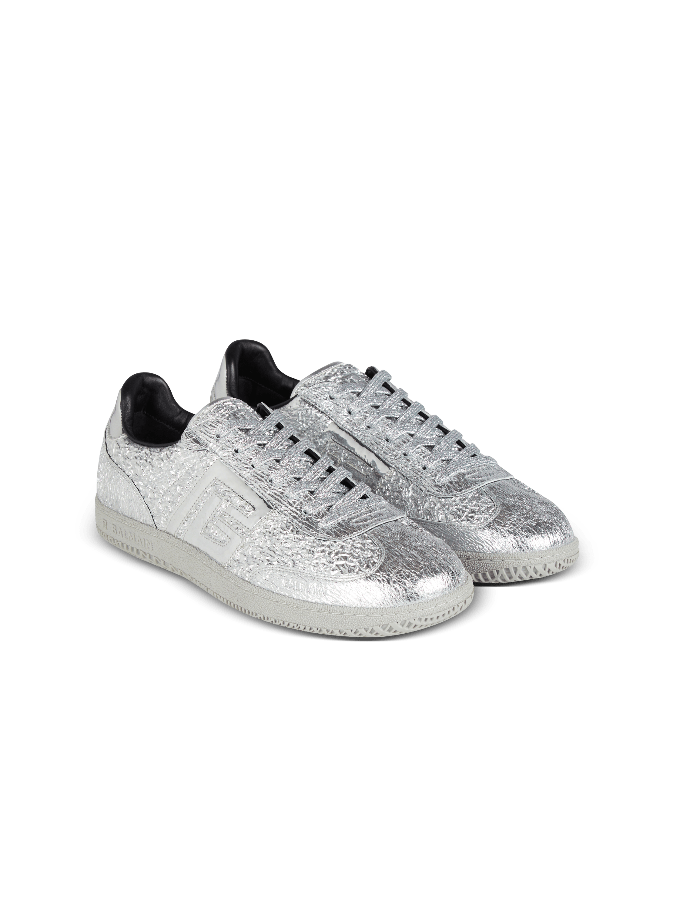 Balmain Swan silver leather trainers