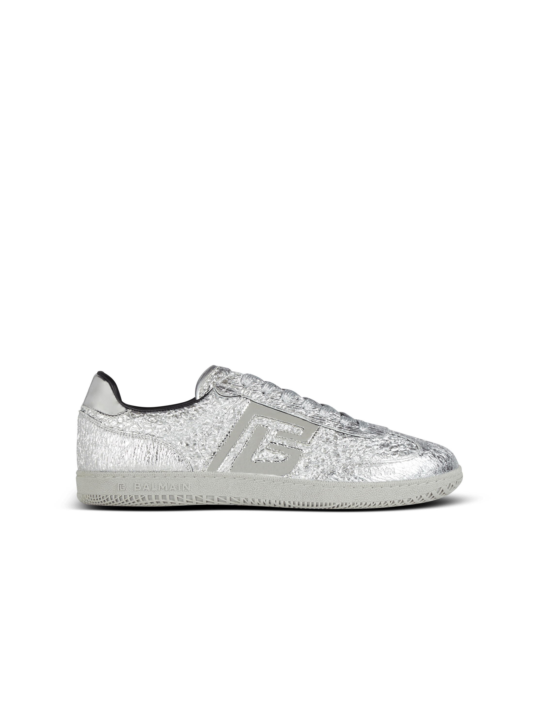 Balmain Swan silver leather sneakers