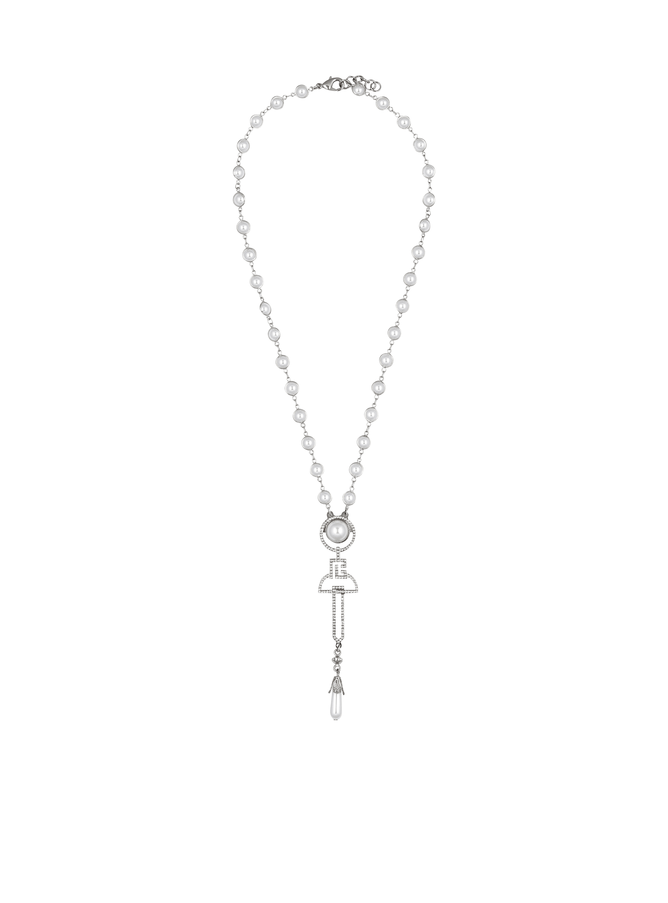 Collier Art Déco en perles, laiton et strass