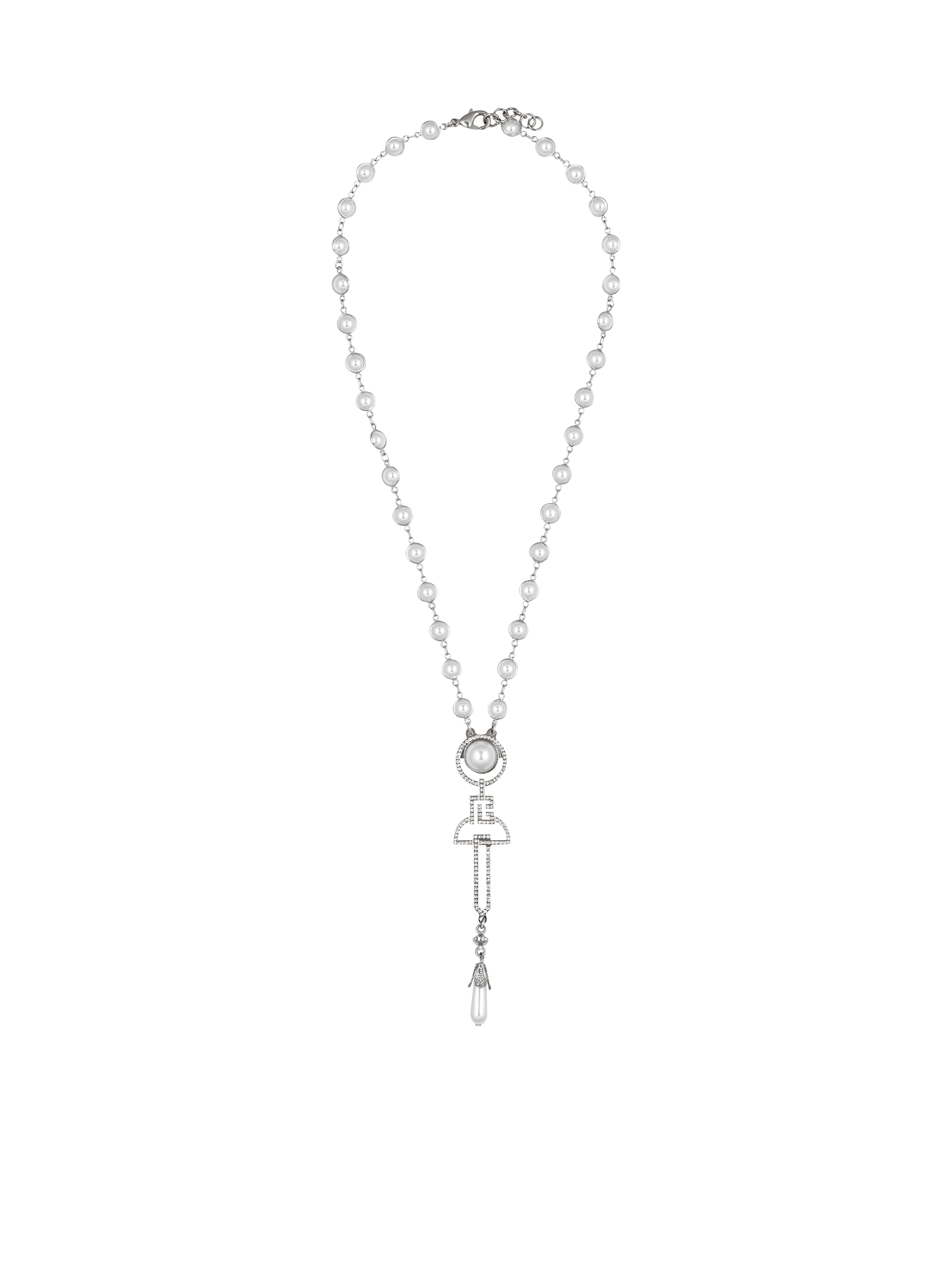Collana Art Déco con perle, ottone e strass