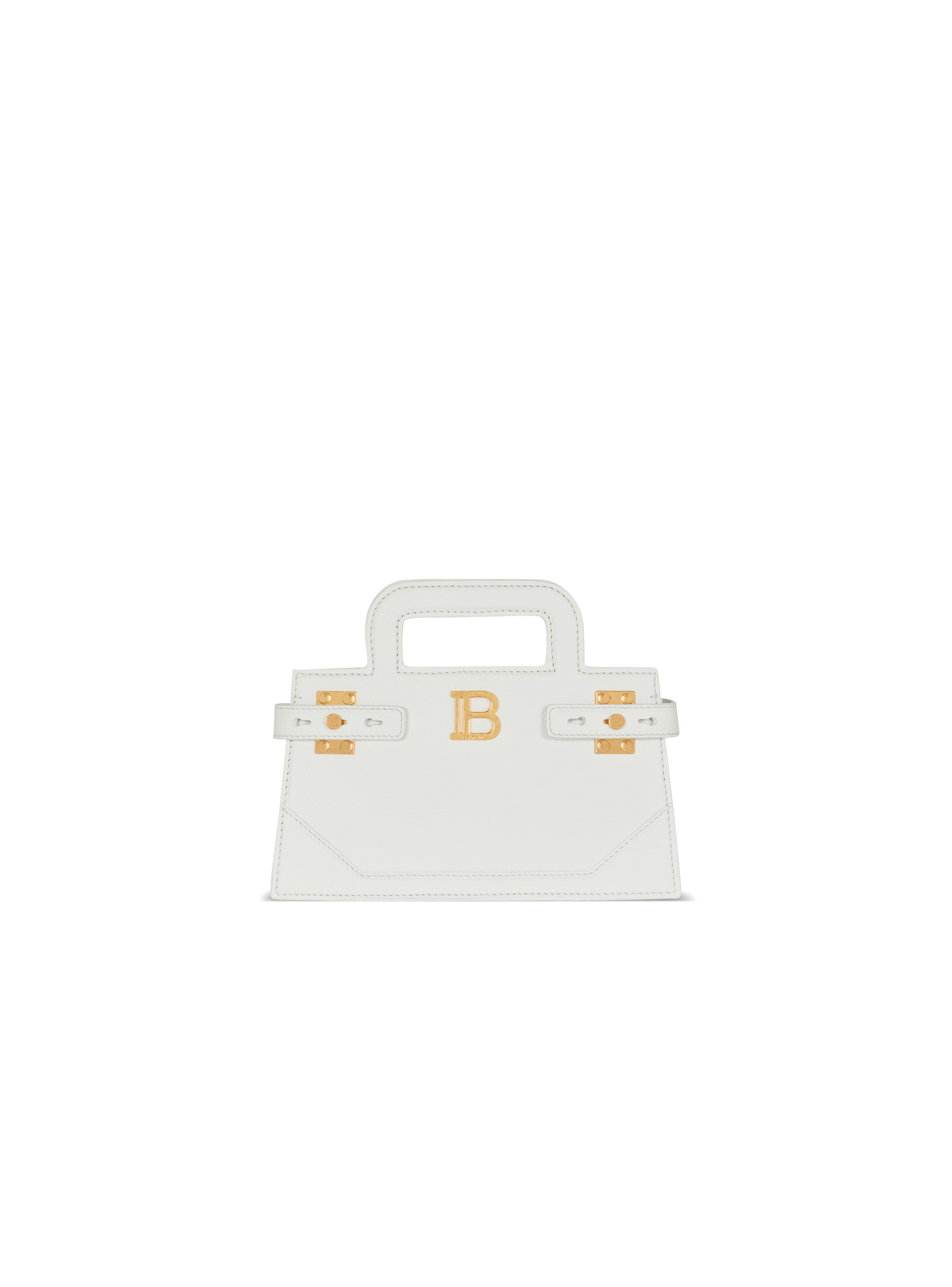 balmain paris Sac B-Buzz Small Top Handle en cuir grainé blanc - Femme