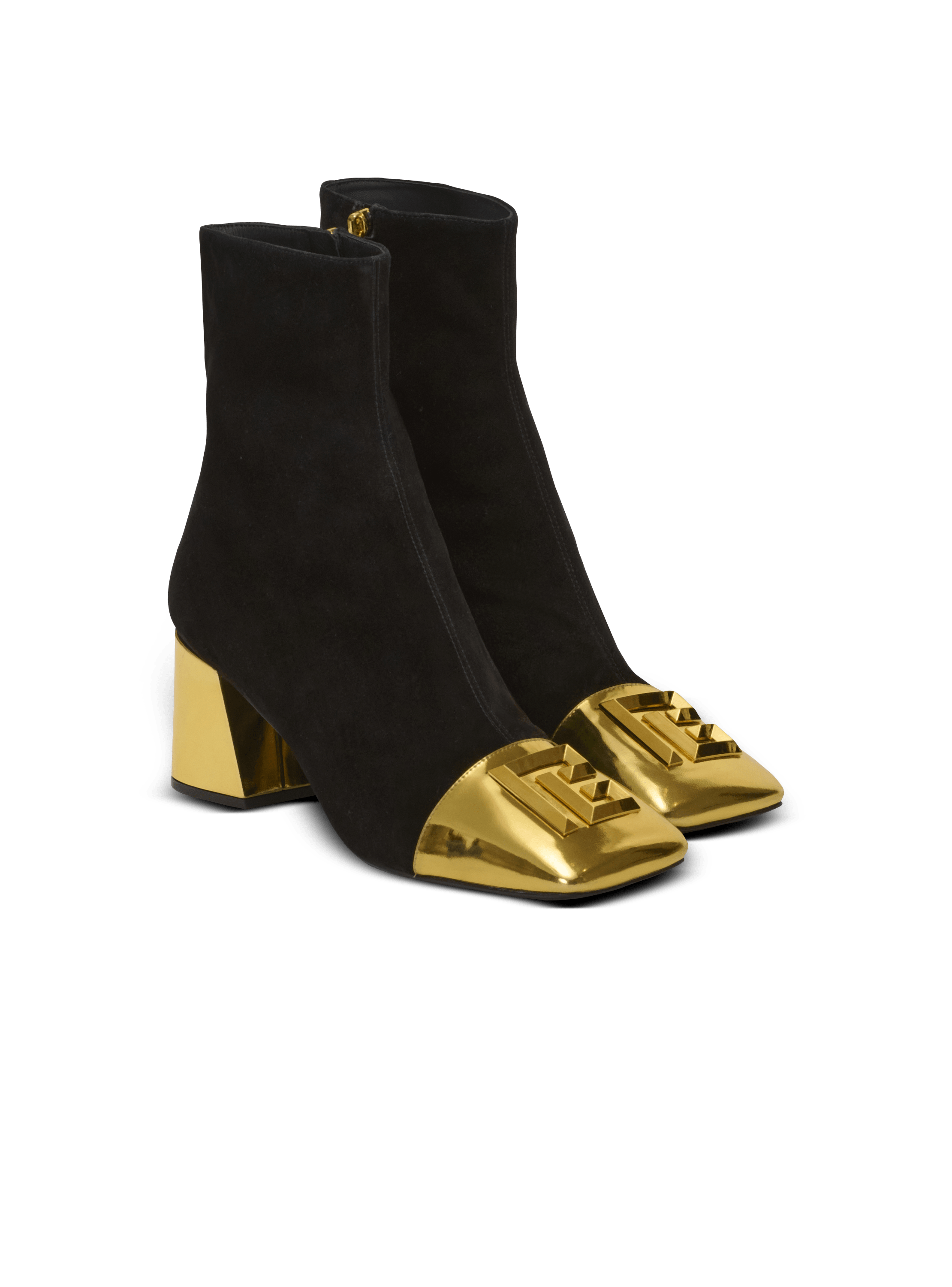 Edna ankle boots in suede and mirrored leather